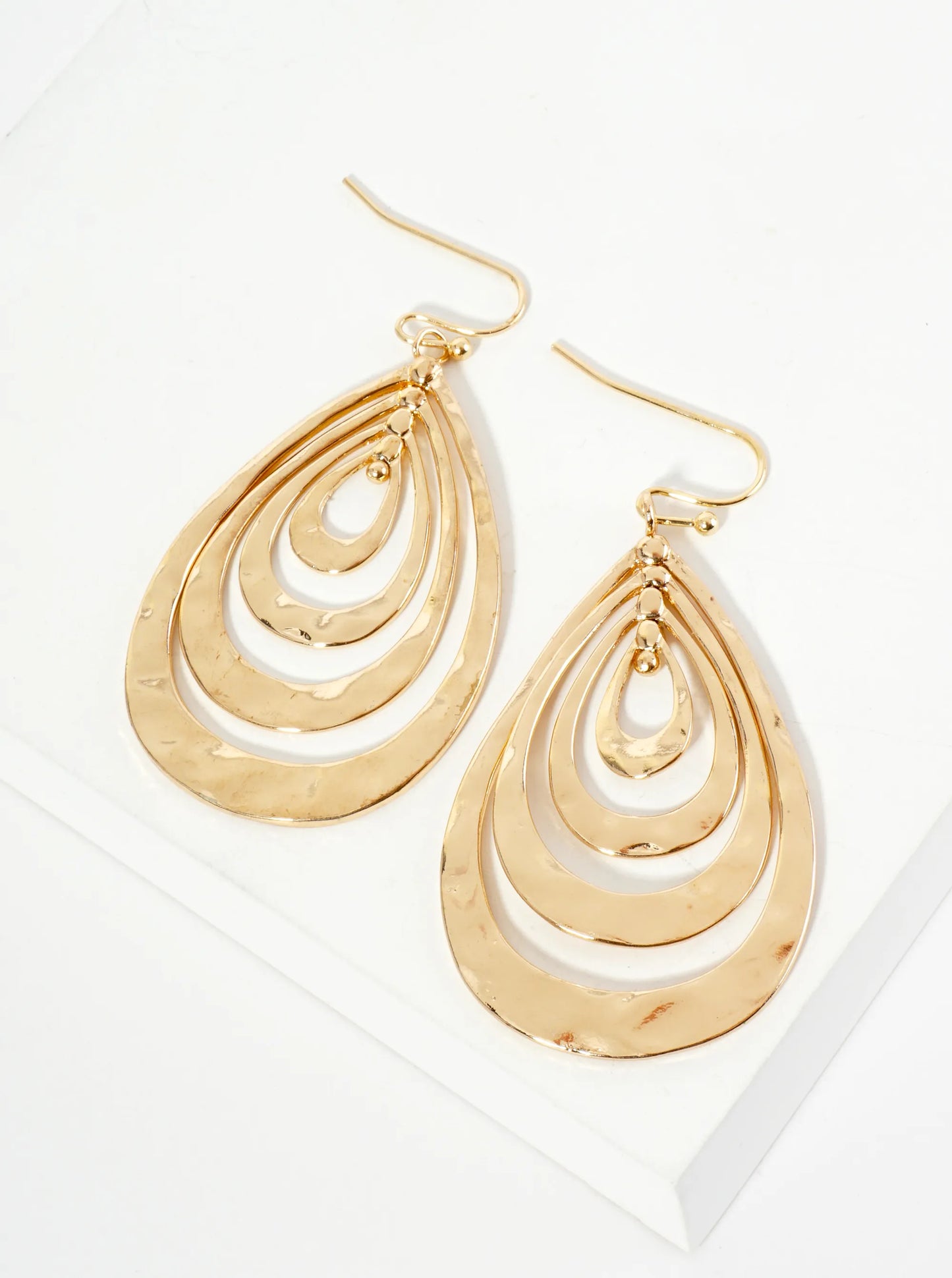 Hammered-Texture Metal Multi Teardrop Dangle Earrings