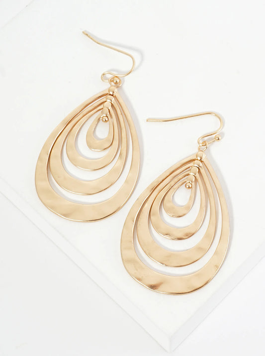 Hammered-Texture Metal Multi Teardrop Dangle Earrings