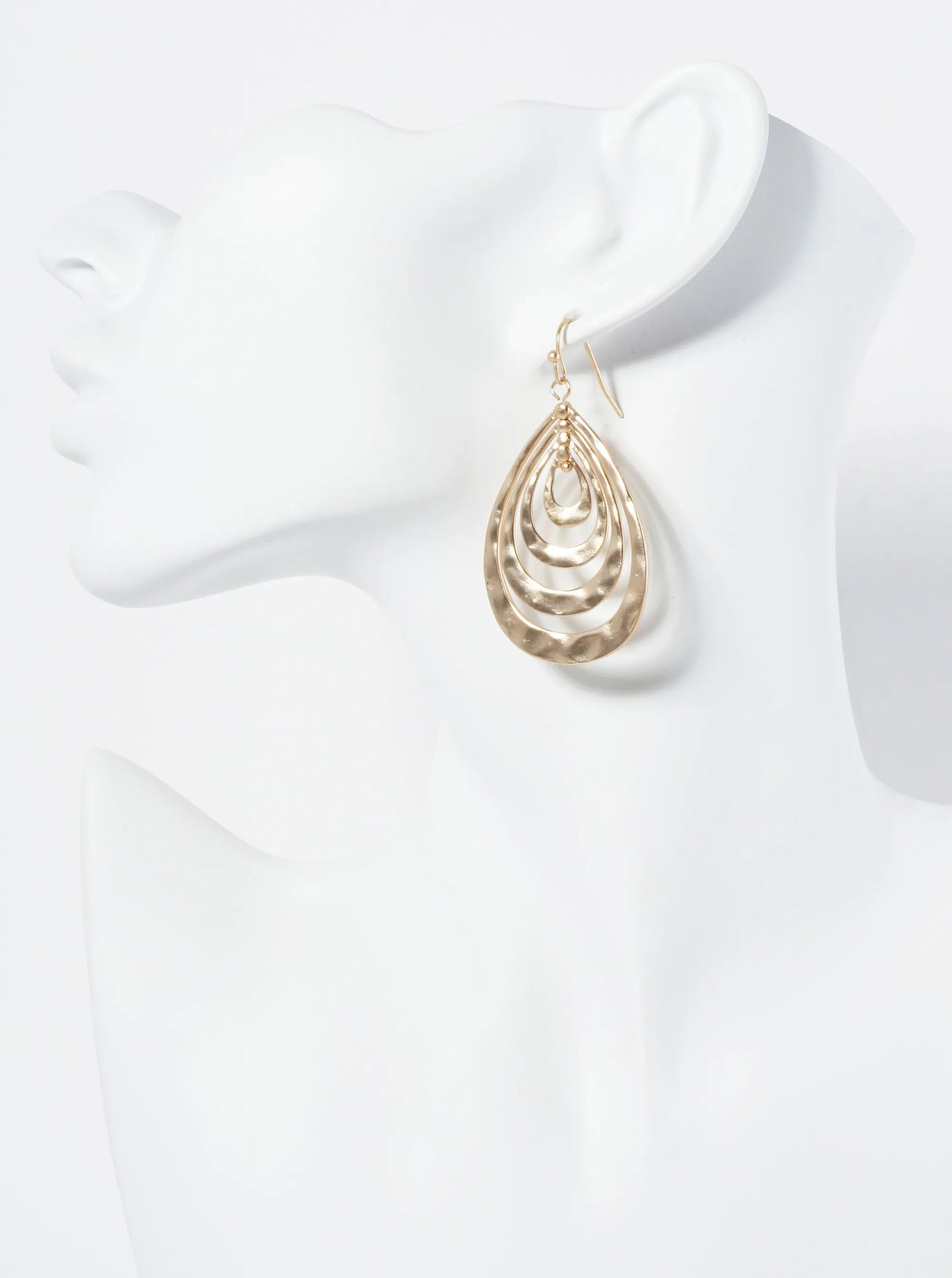 Hammered-Texture Metal Multi Teardrop Dangle Earrings