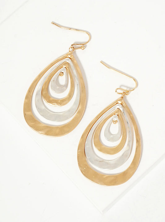 Hammered-Texture Metal Multi Teardrop Dangle Earrings
