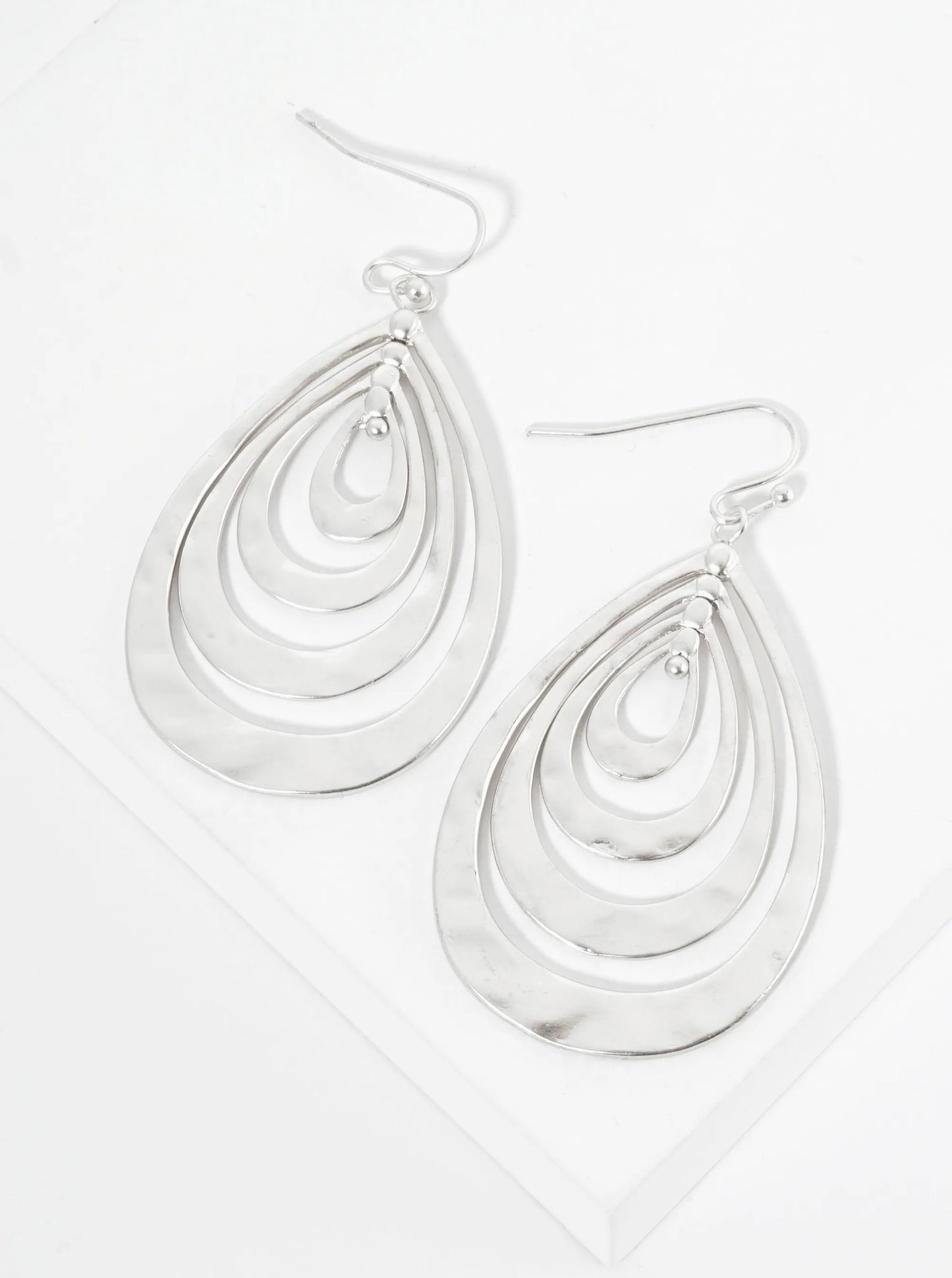 Hammered-Texture Metal Multi Teardrop Dangle Earrings