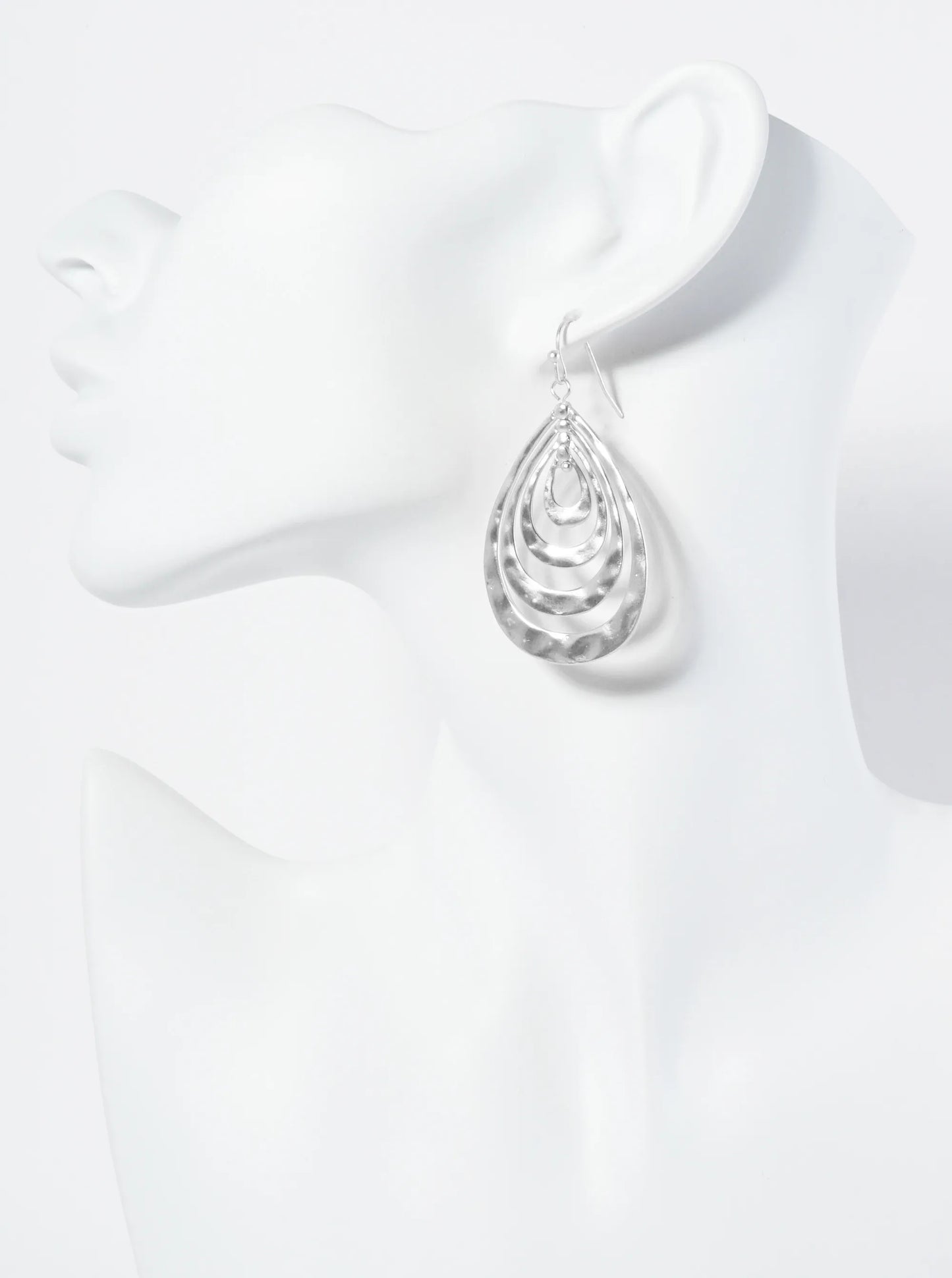 Hammered-Texture Metal Multi Teardrop Dangle Earrings