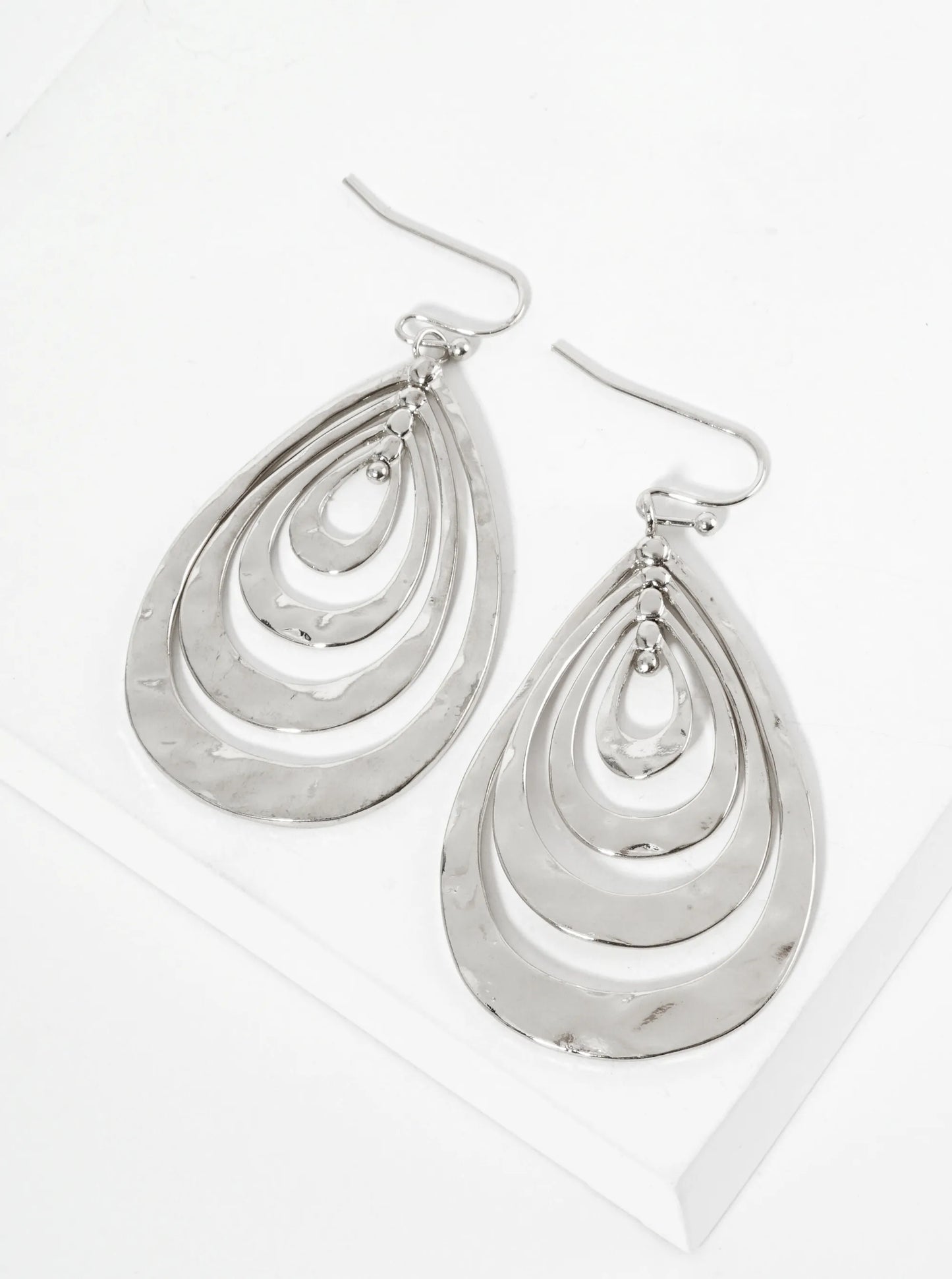 Hammered-Texture Metal Multi Teardrop Dangle Earrings