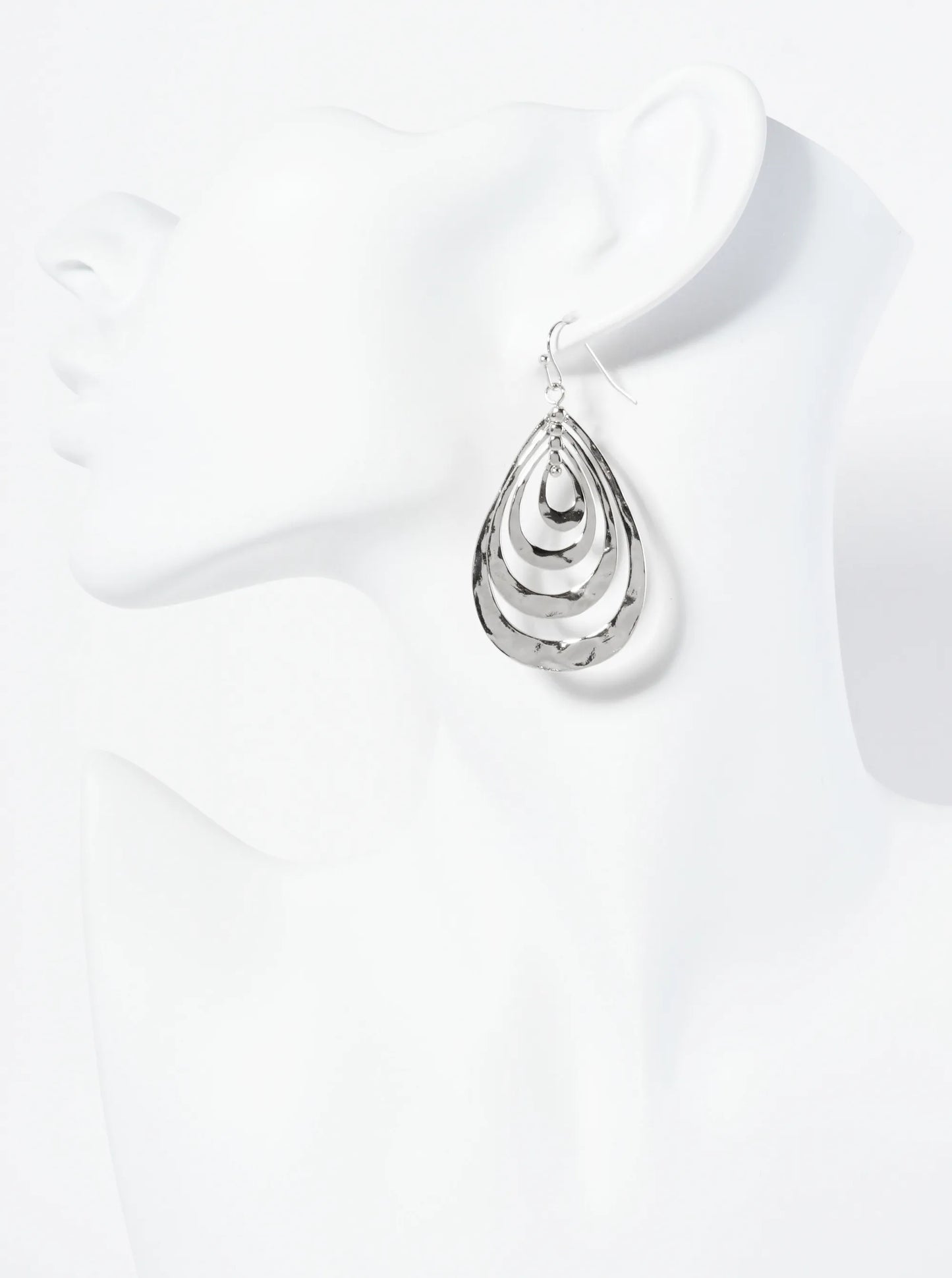 Hammered-Texture Metal Multi Teardrop Dangle Earrings