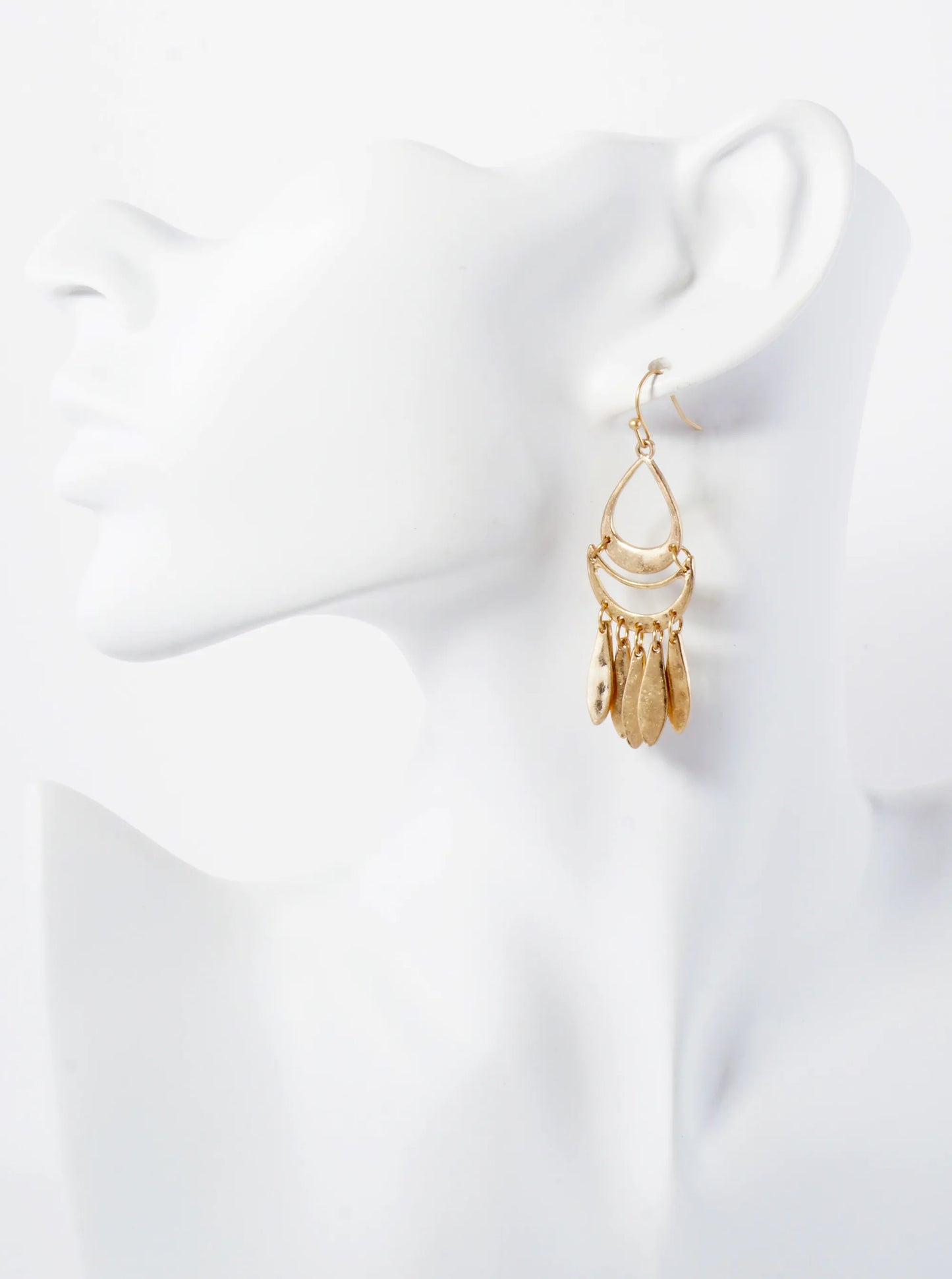 Hammered-Texture Metal Tassel Teardrop Earrings