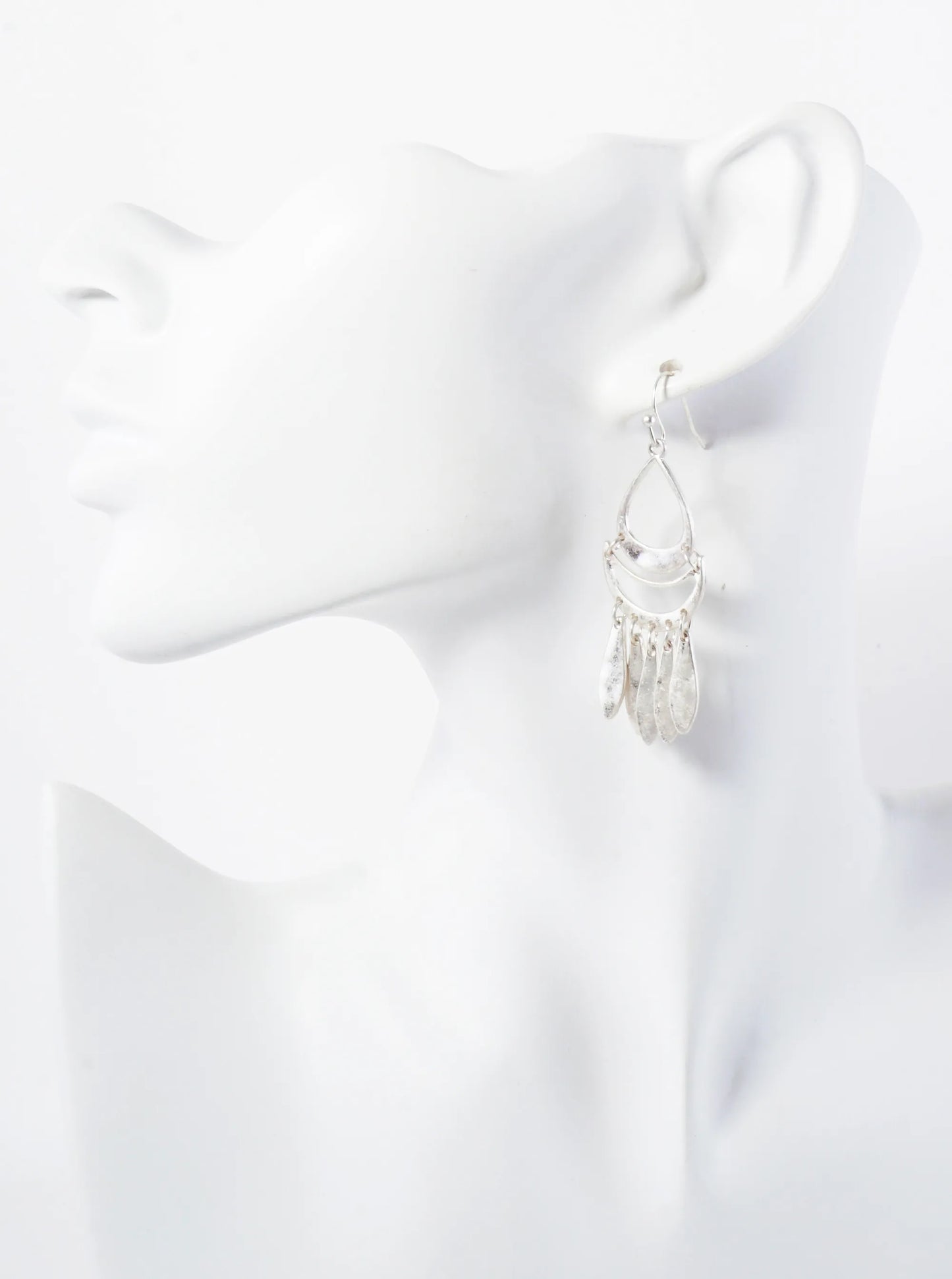 Hammered-Texture Metal Tassel Teardrop Earrings