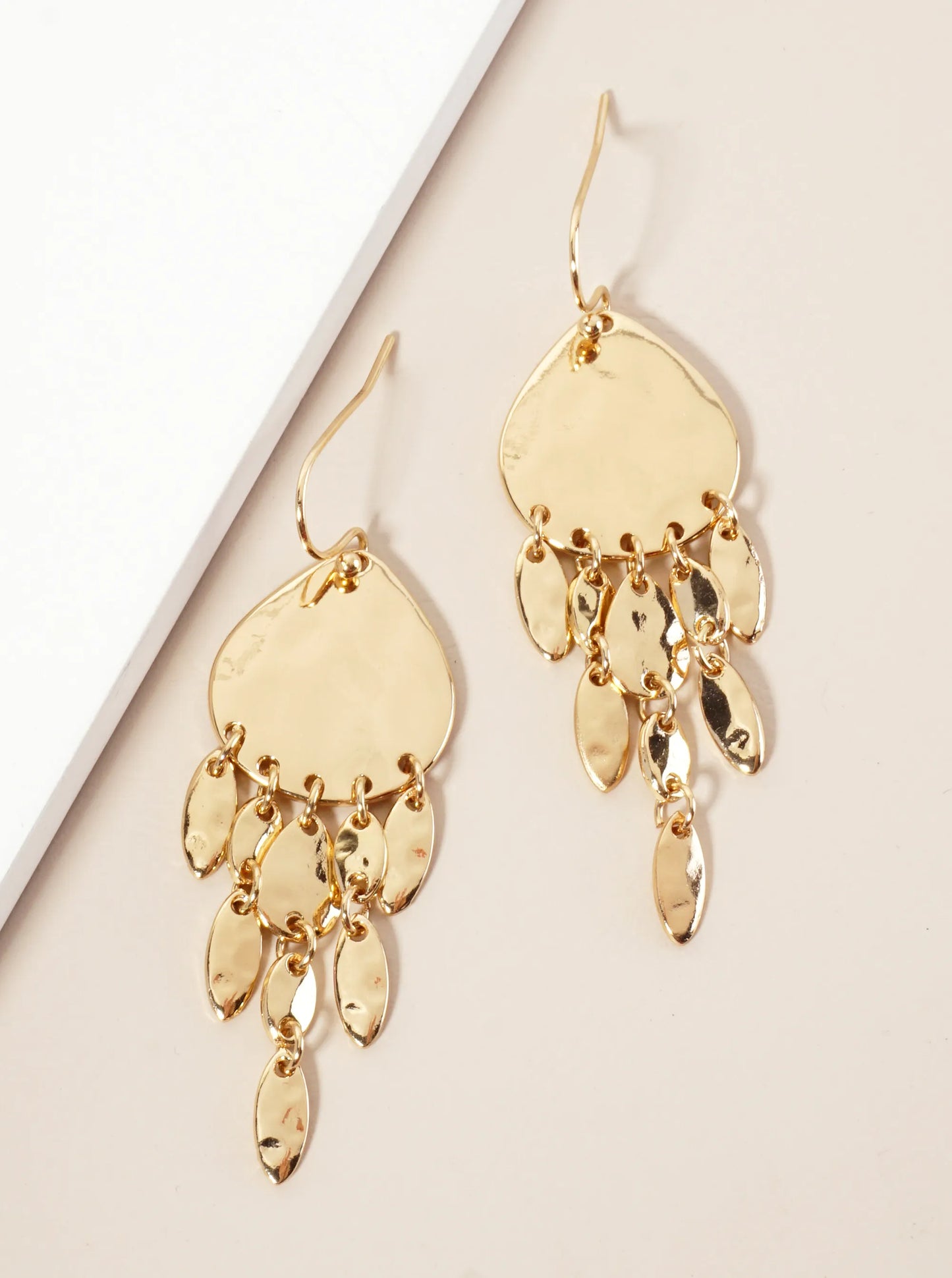 Hammered-Texture Oval Cluster Drop Teardrop Earrings