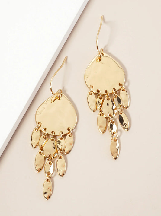 Hammered-Texture Oval Cluster Drop Teardrop Earrings