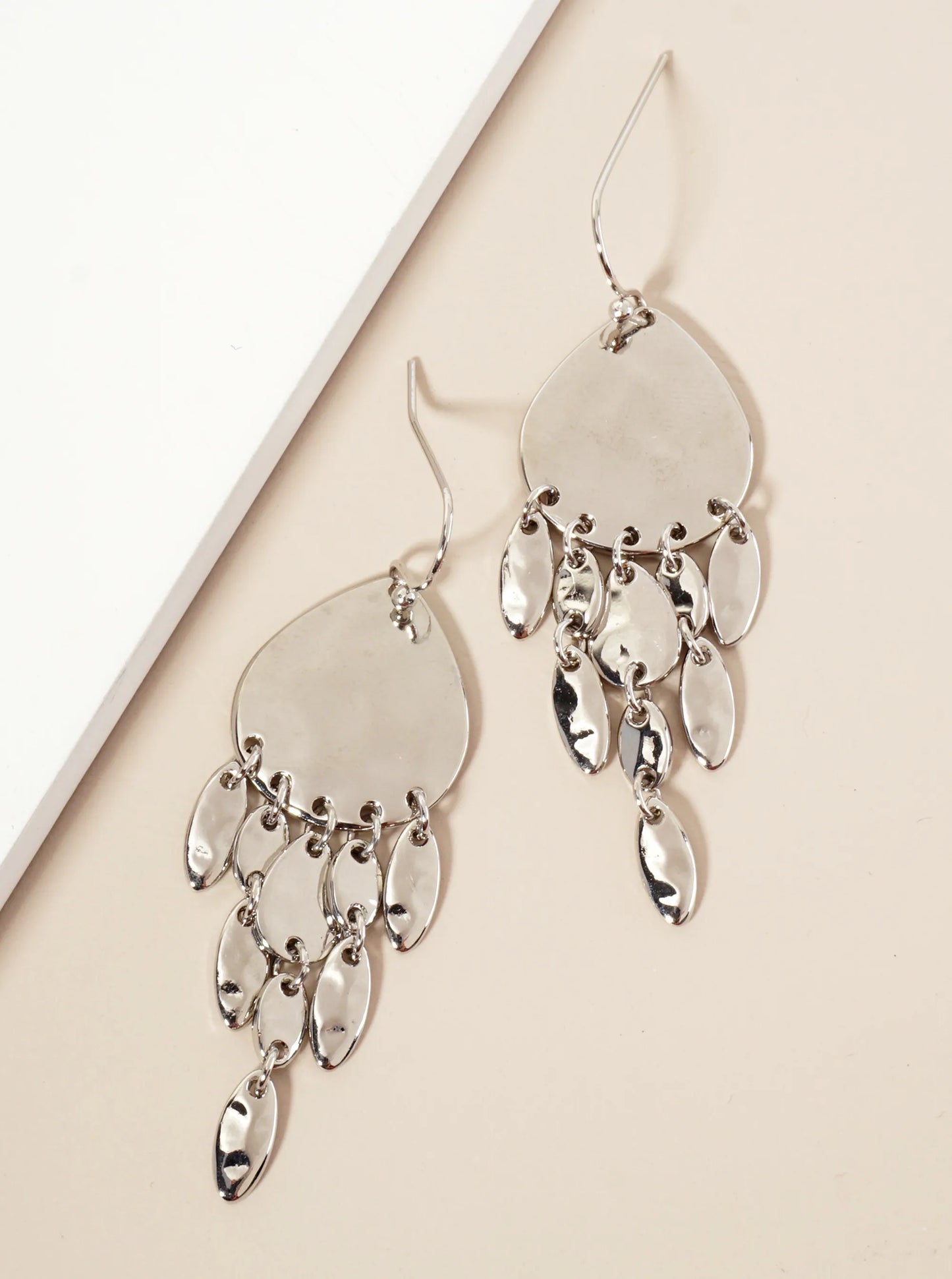 Hammered-Texture Oval Cluster Drop Teardrop Earrings