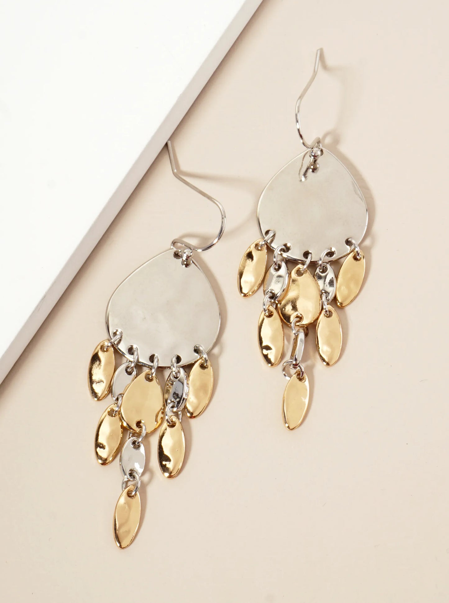 Hammered-Texture Oval Cluster Drop Teardrop Earrings