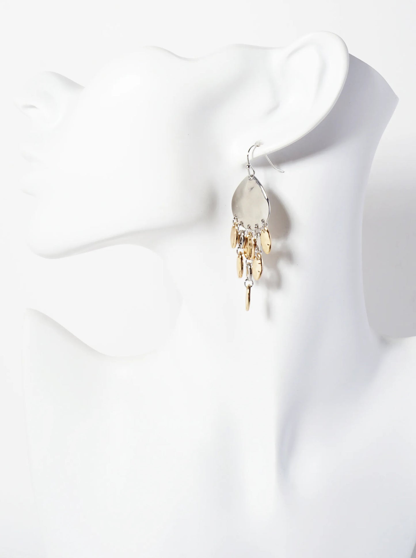 Hammered-Texture Oval Cluster Drop Teardrop Earrings