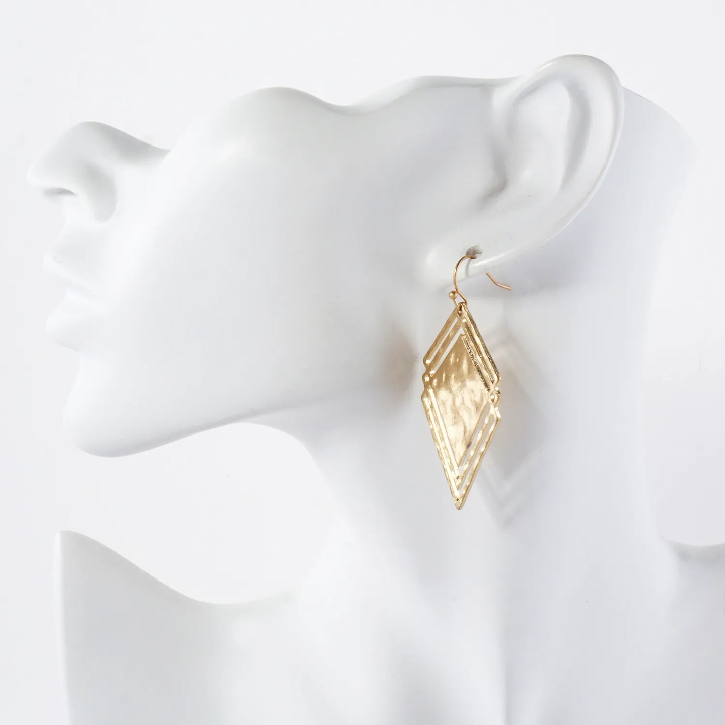 Hammered-Texture Overlapping Diamond Shape Geometric Dangle Drop Earrings