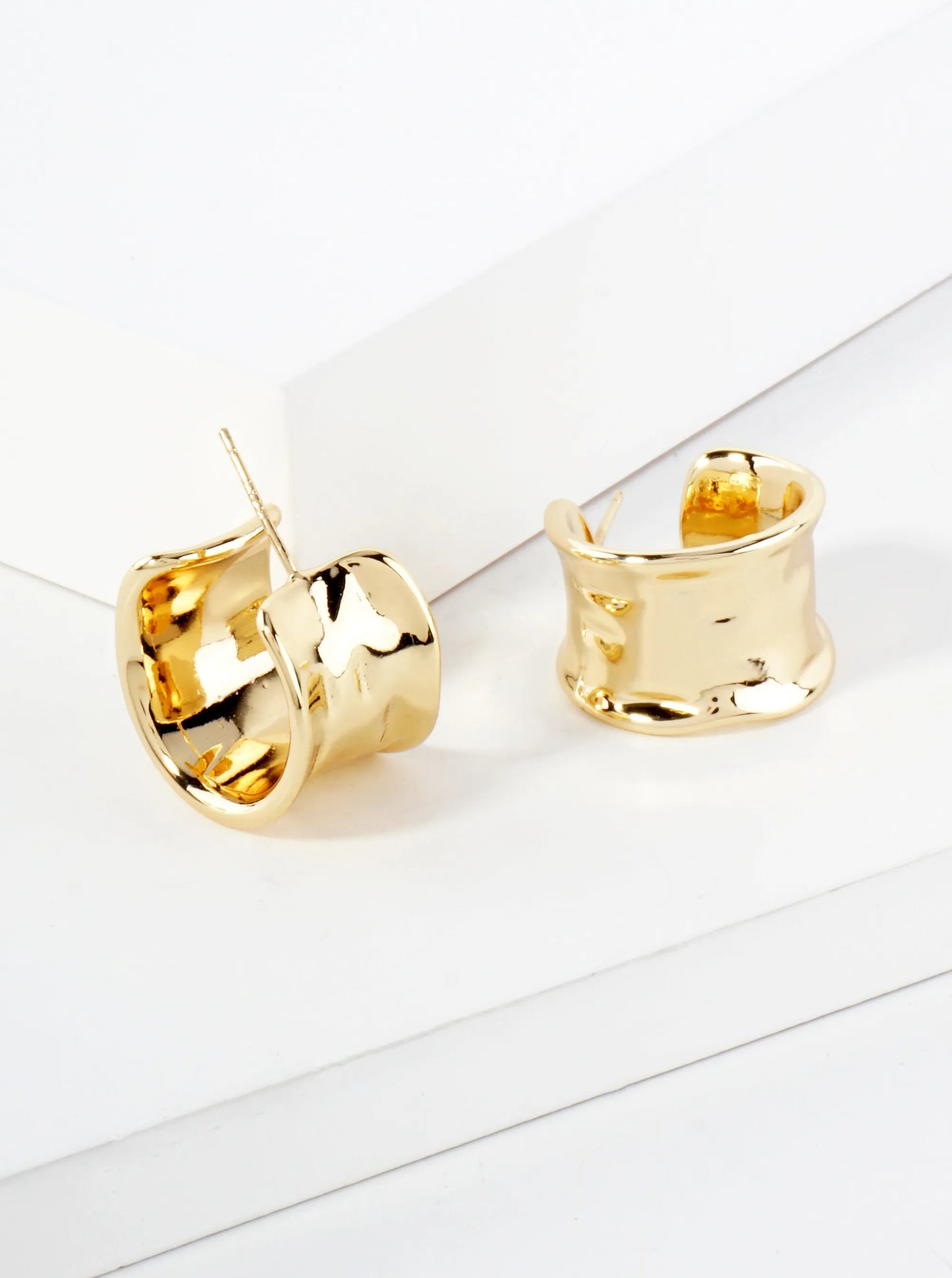 Hammered-Texture Polished 12mm Wide 18K-Gold-Dipped 18mm Brass Hoop Earrings