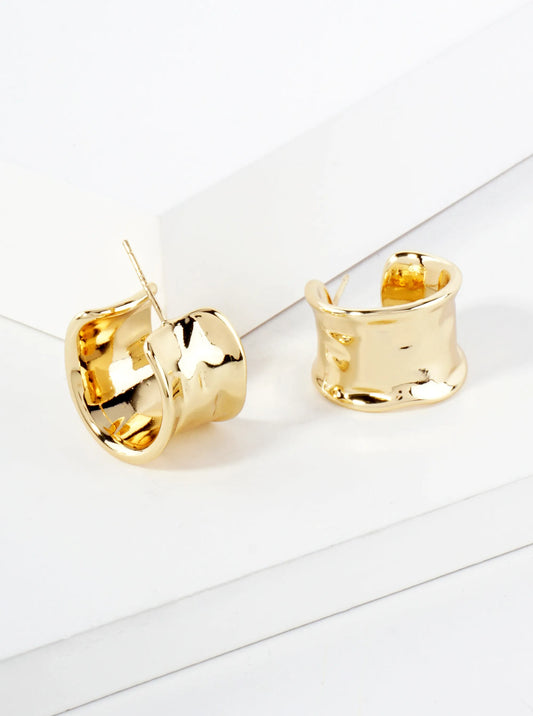 Hammered-Texture Polished 12mm Wide 18K-Gold-Dipped 18mm Brass Hoop Earrings
