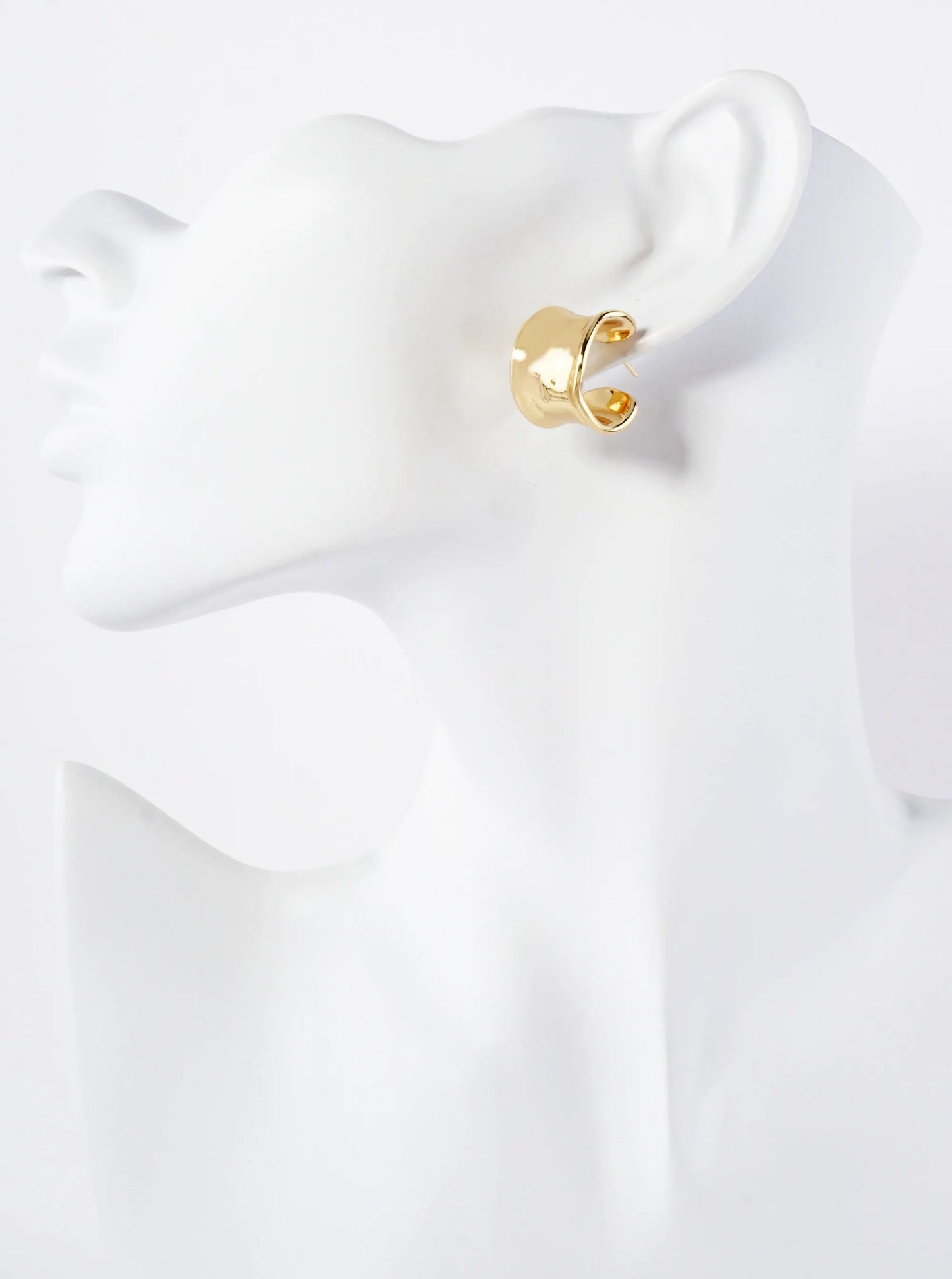 Hammered-Texture Polished 12mm Wide 18K-Gold-Dipped 18mm Brass Hoop Earrings