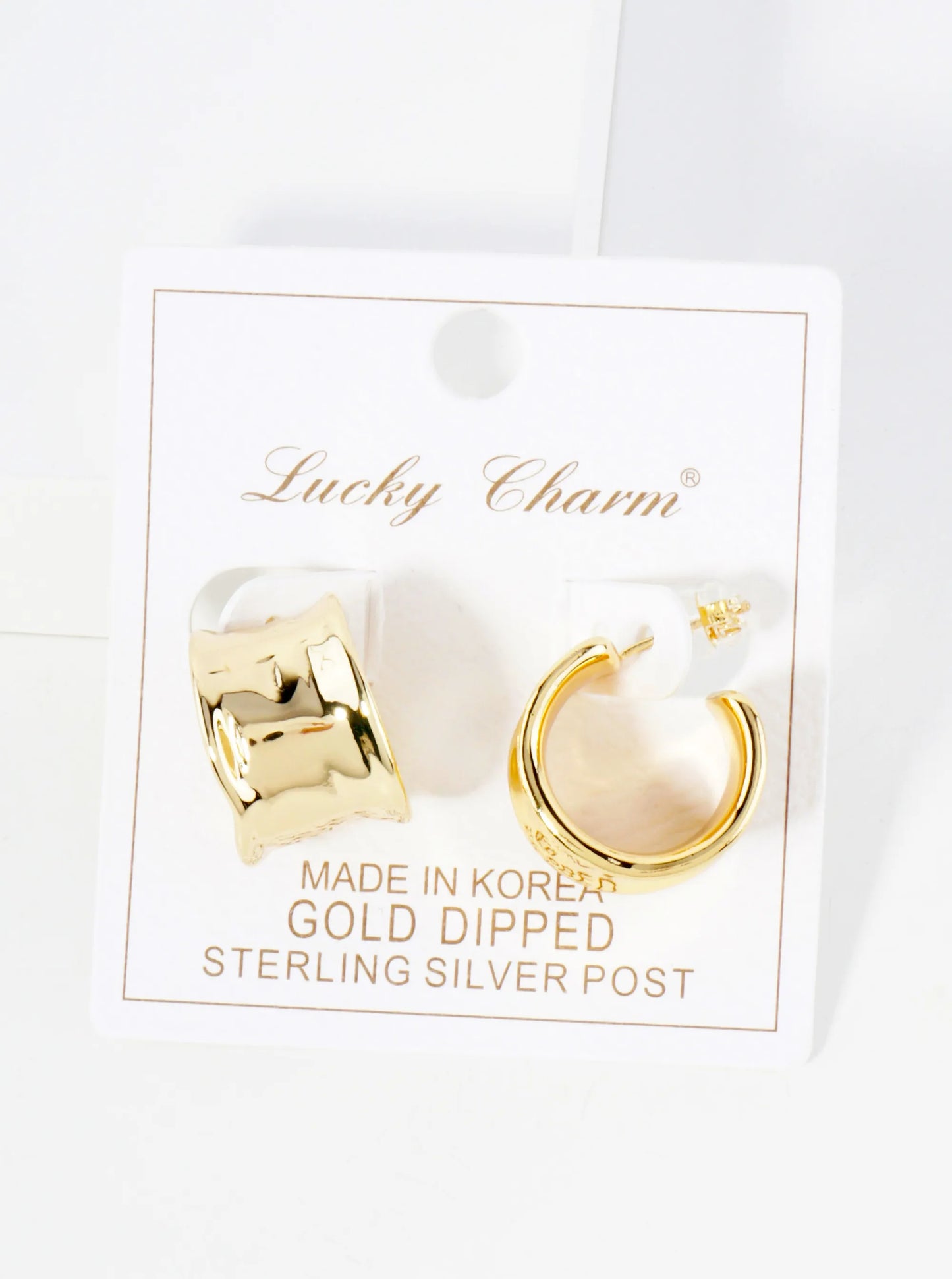 Hammered-Texture Polished 12mm Wide 18K-Gold-Dipped 18mm Brass Hoop Earrings