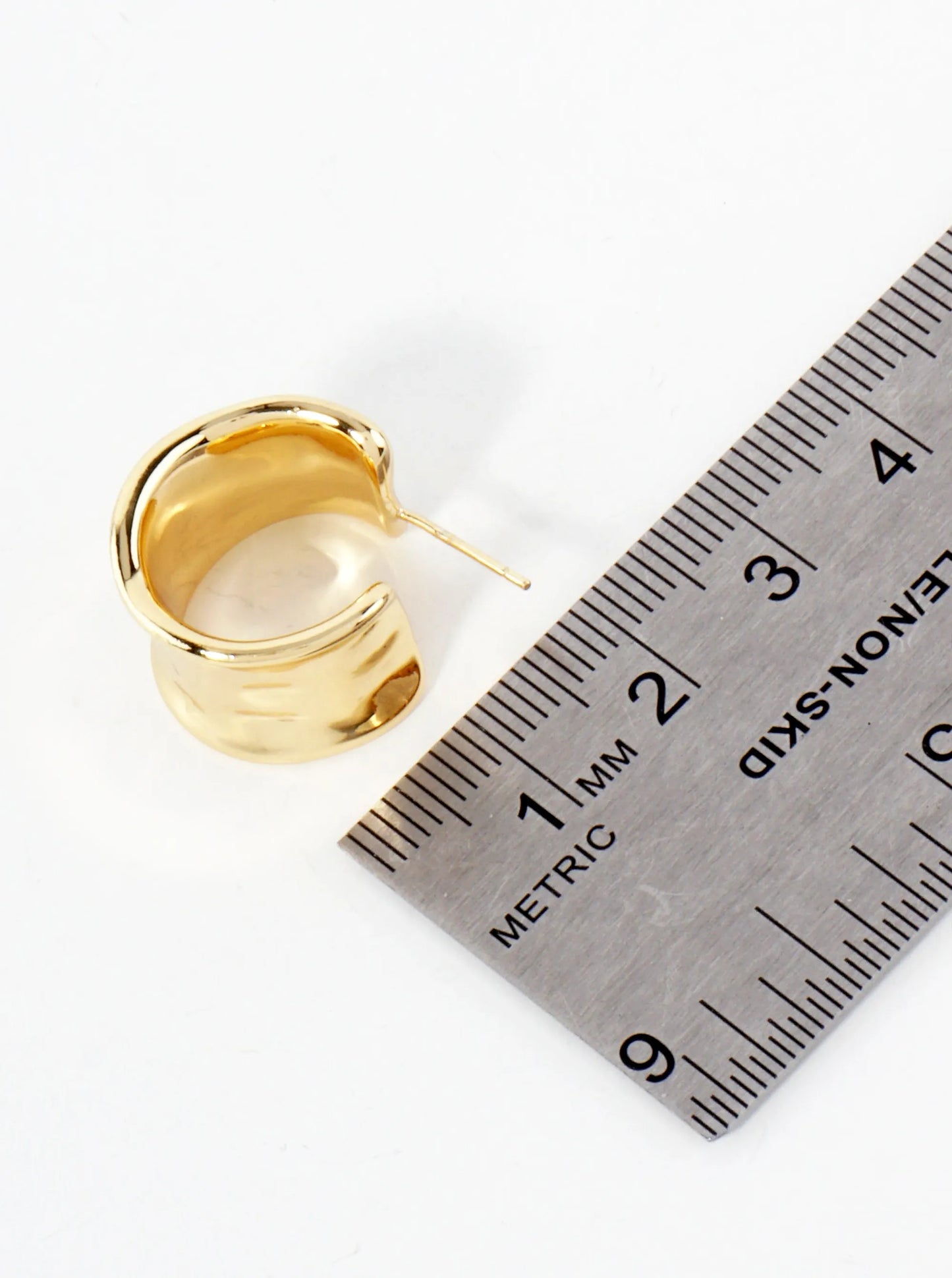 Hammered-Texture Polished 12mm Wide 18K-Gold-Dipped 18mm Brass Hoop Earrings