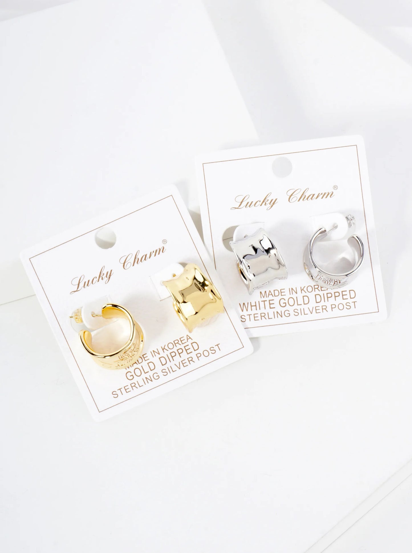 Hammered-Texture Polished 12mm Wide 18K-Gold-Dipped 18mm Brass Hoop Earrings