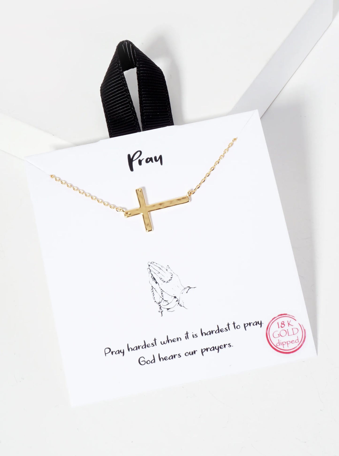 Hammered-Texture Sideways Cross Pendant 18K-Gold-Dipped Necklace