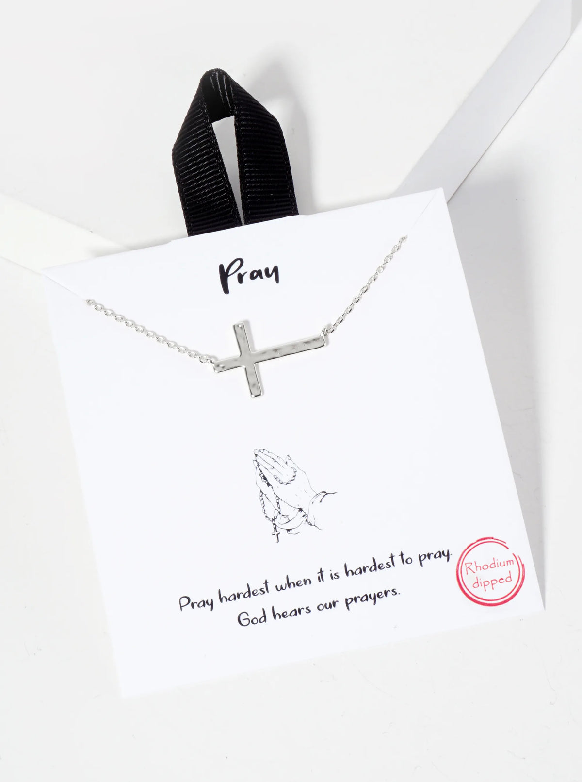 Hammered-Texture Sideways Cross Pendant 18K-Gold-Dipped Necklace