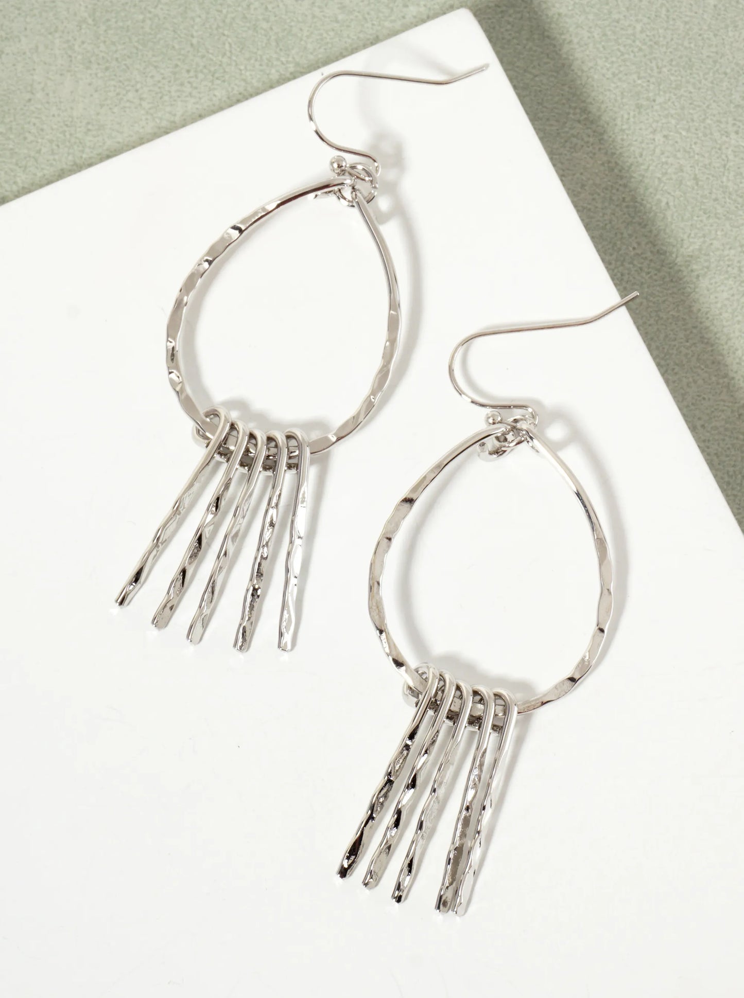 Hammered-Texture Teardrop Dangle Earrings With Bar Drop