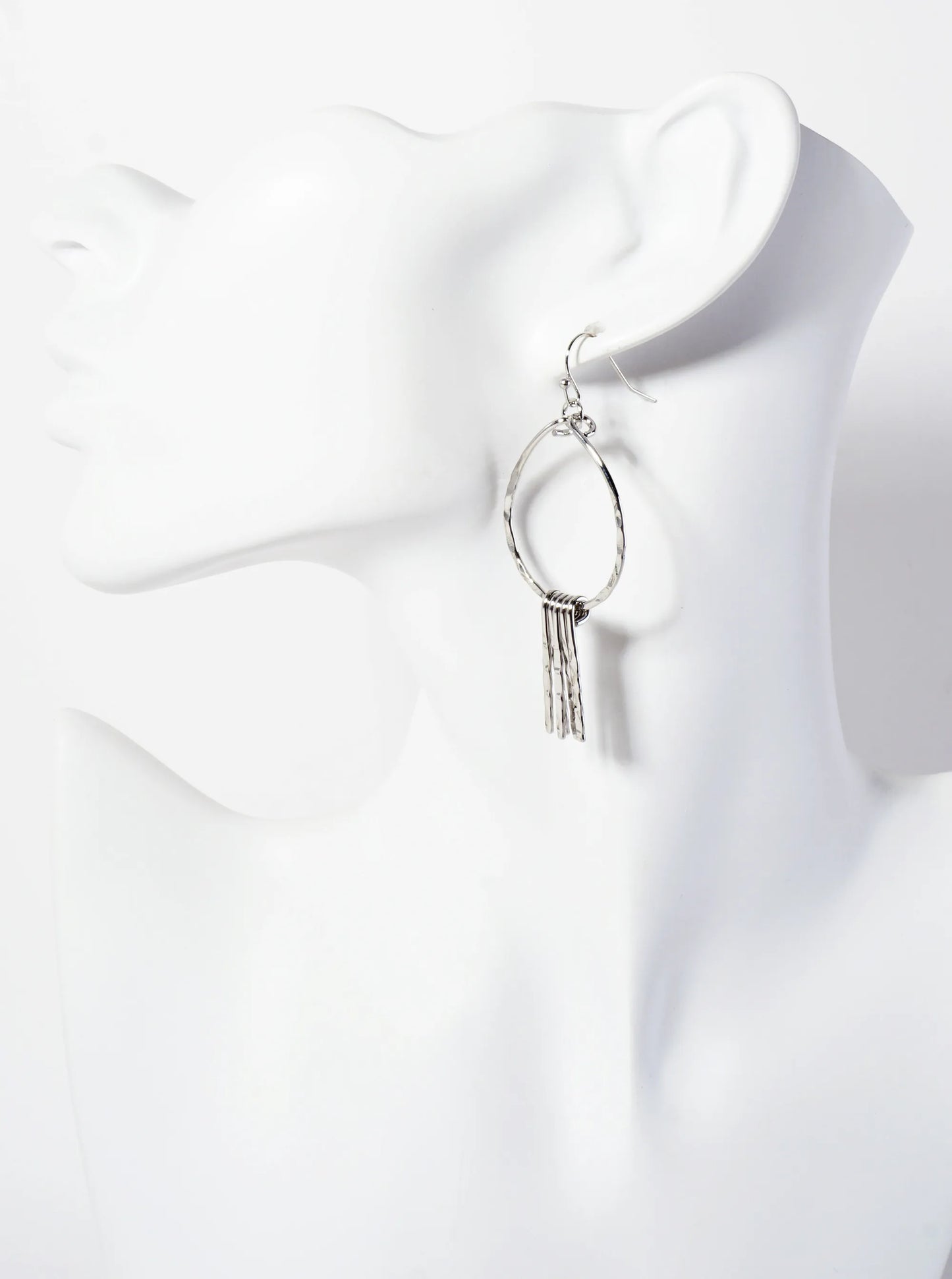 Hammered-Texture Teardrop Dangle Earrings With Bar Drop