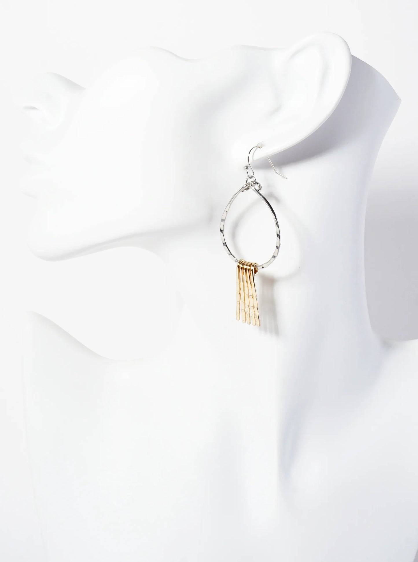Hammered-Texture Teardrop Dangle Earrings With Bar Drop