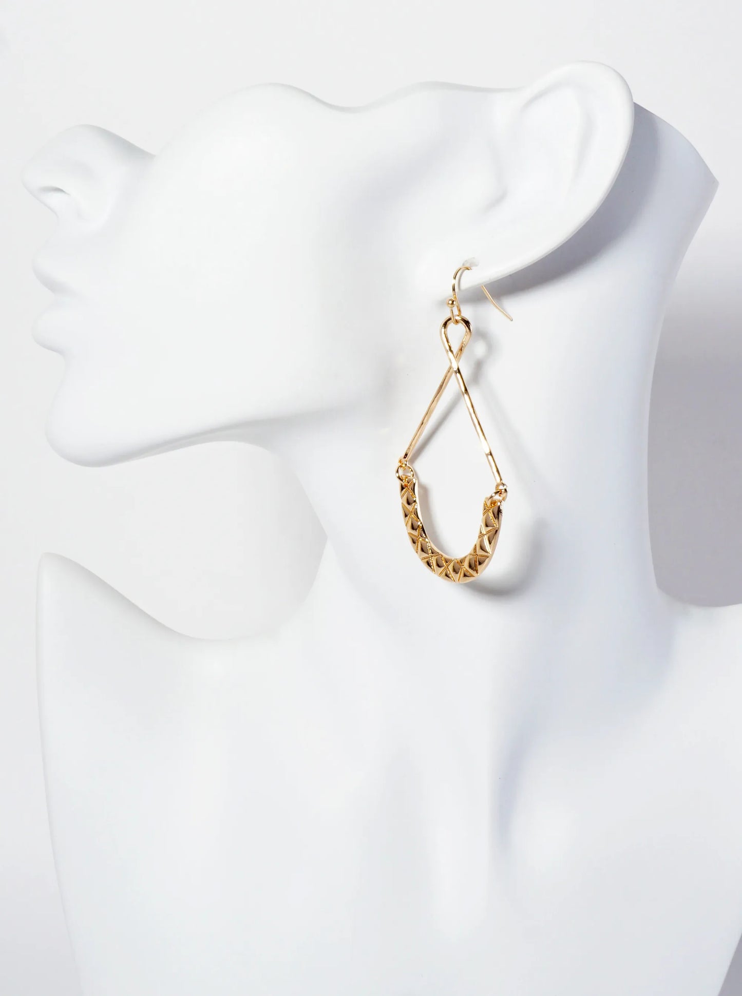 Hammered-Texture Teardrop Earrings With Engraved X-Pattern
