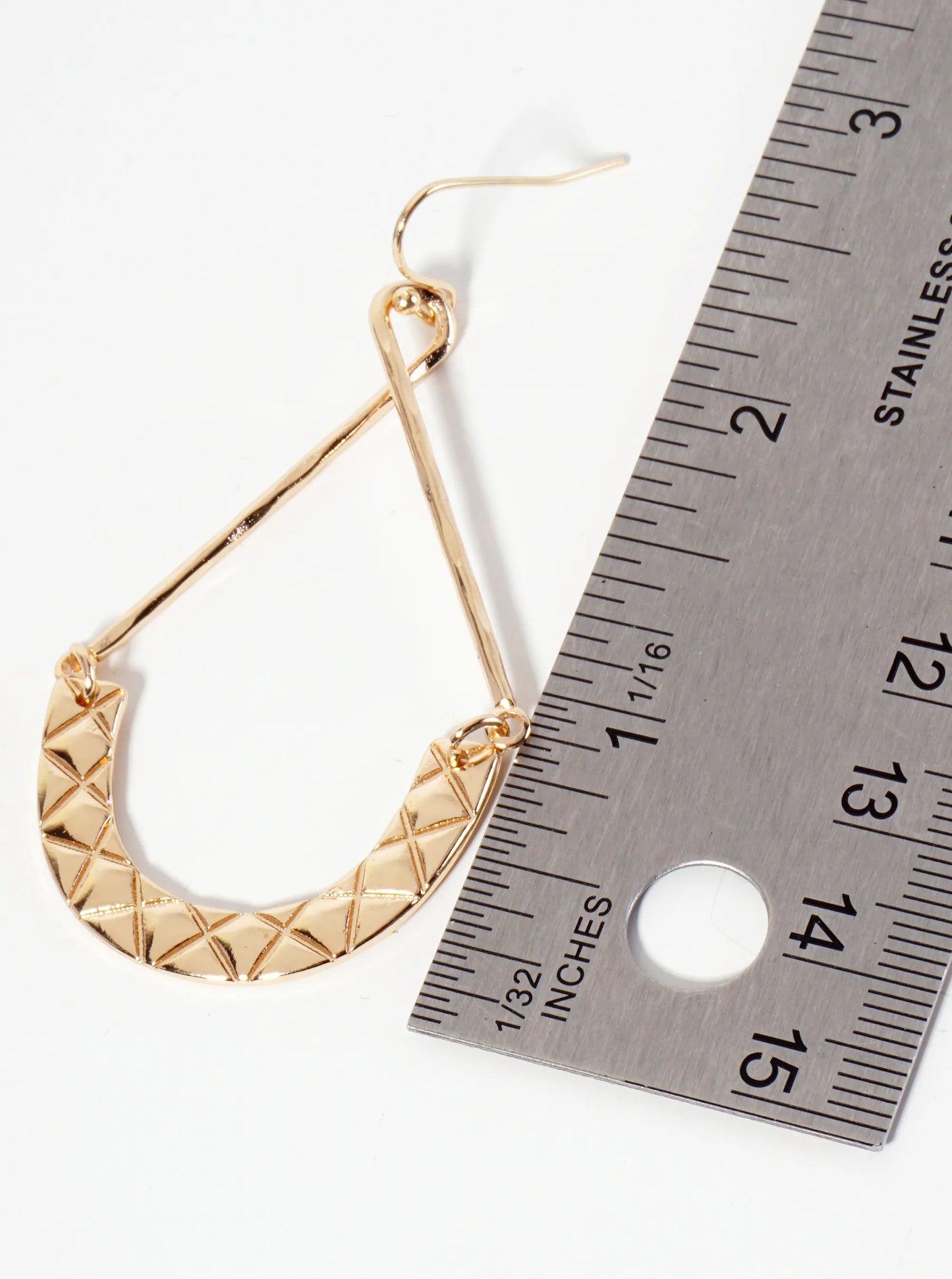 Hammered-Texture Teardrop Earrings With Engraved X-Pattern