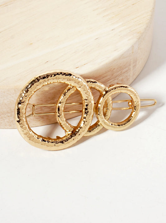 Hammered-Texture Three Overlapping Circles Metal Casting Hair-Pin