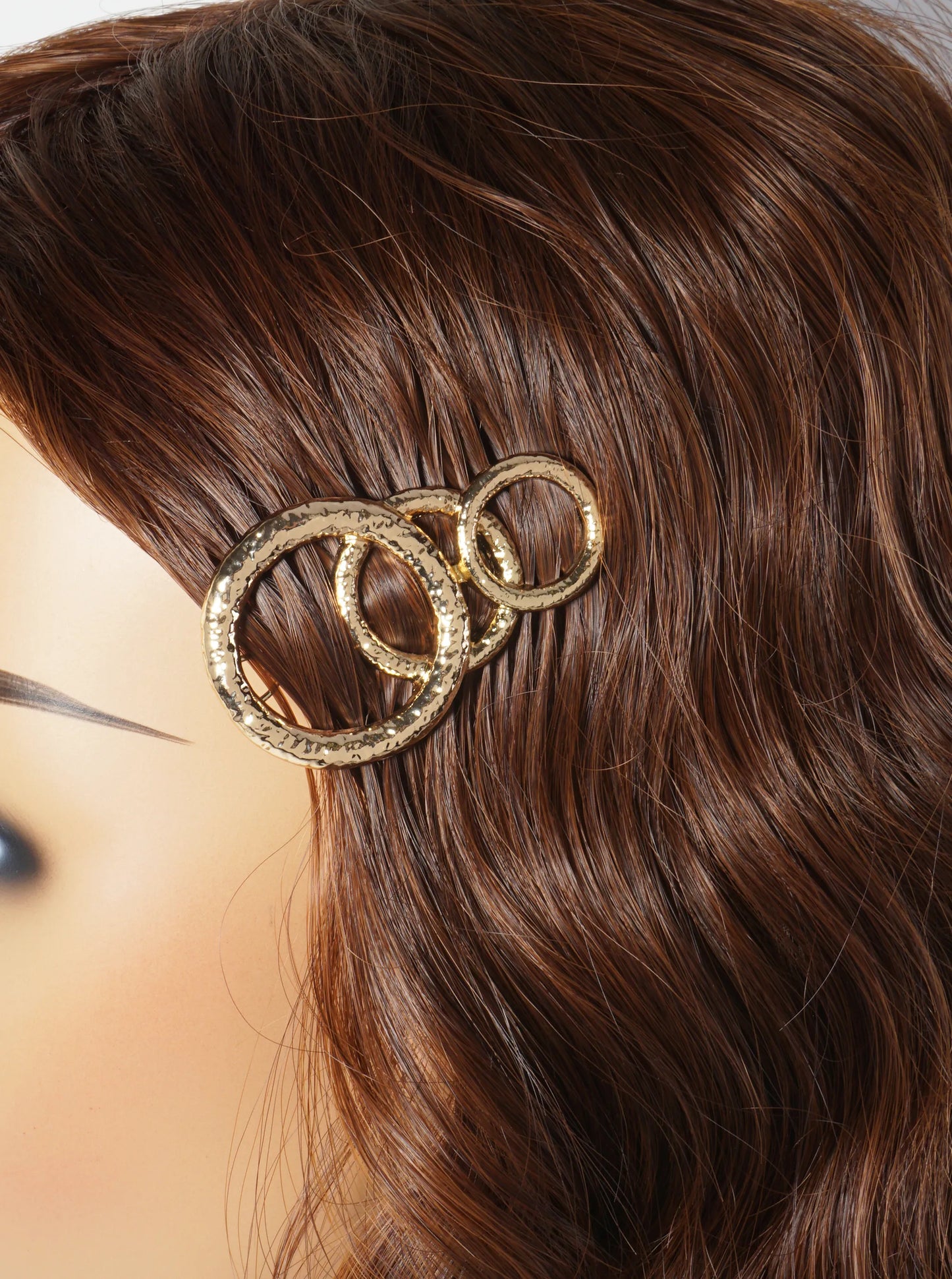 Hammered-Texture Three Overlapping Circles Metal Casting Hair-Pin