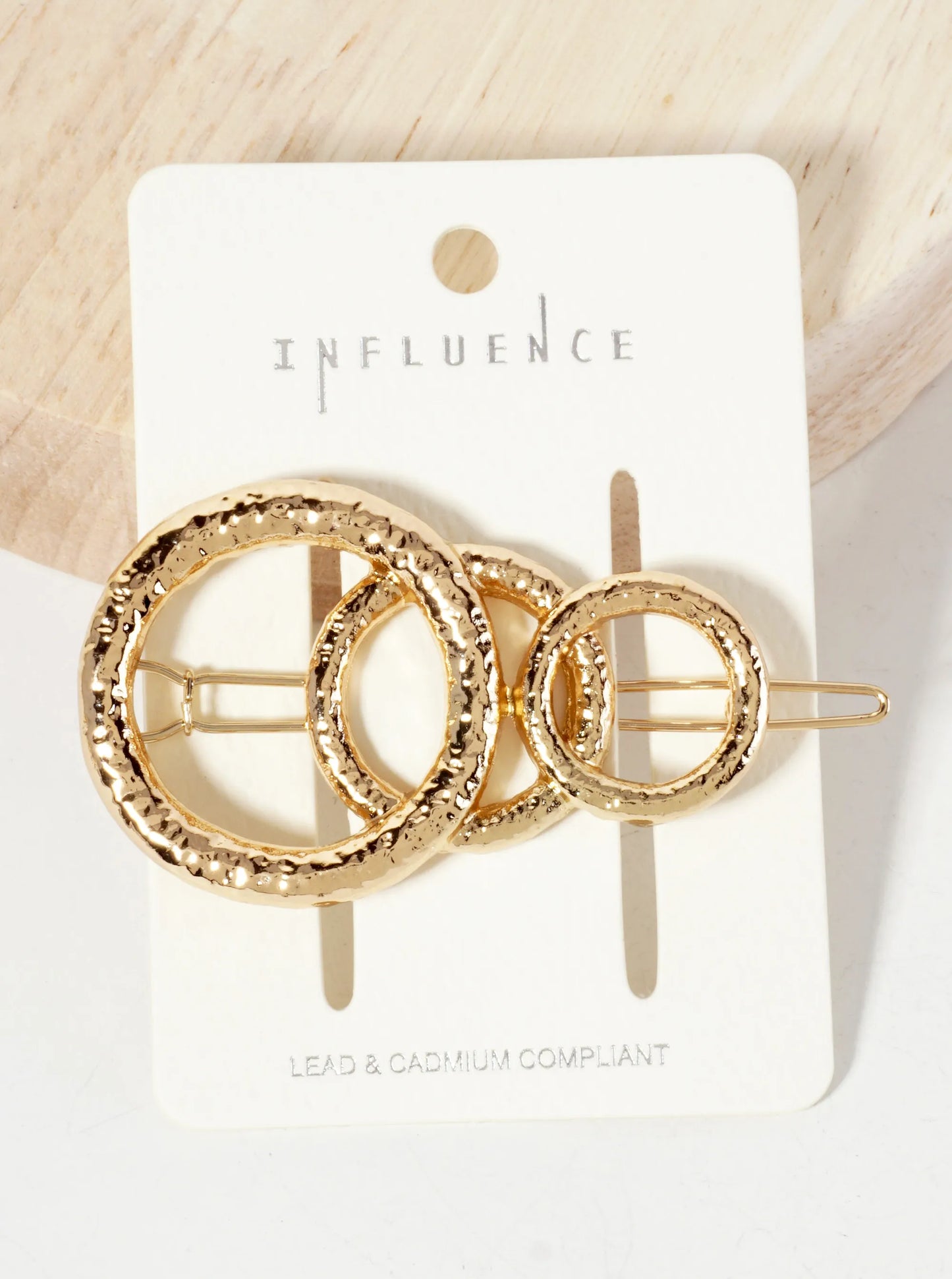 Hammered-Texture Three Overlapping Circles Metal Casting Hair-Pin