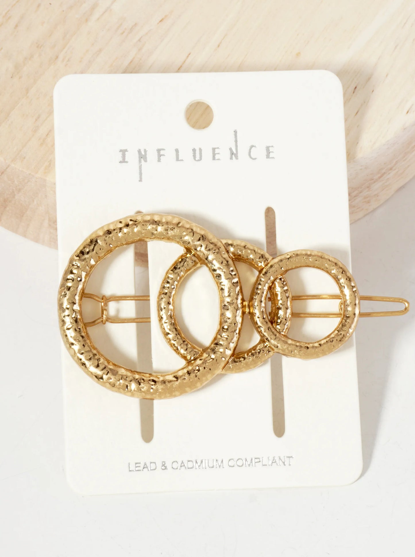 Hammered-Texture Three Overlapping Circles Metal Casting Hair-Pin