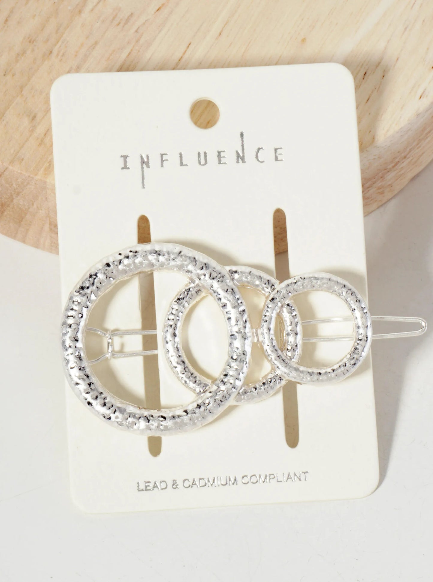 Hammered-Texture Three Overlapping Circles Metal Casting Hair-Pin