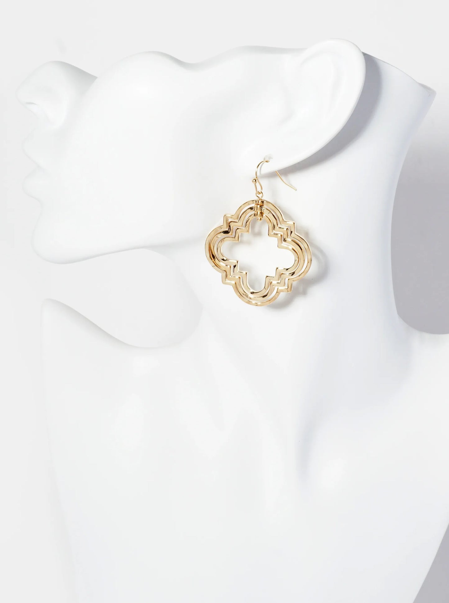 Hammered-Texture Three Overlapping Quatrefoil Drop Dangle Earrings