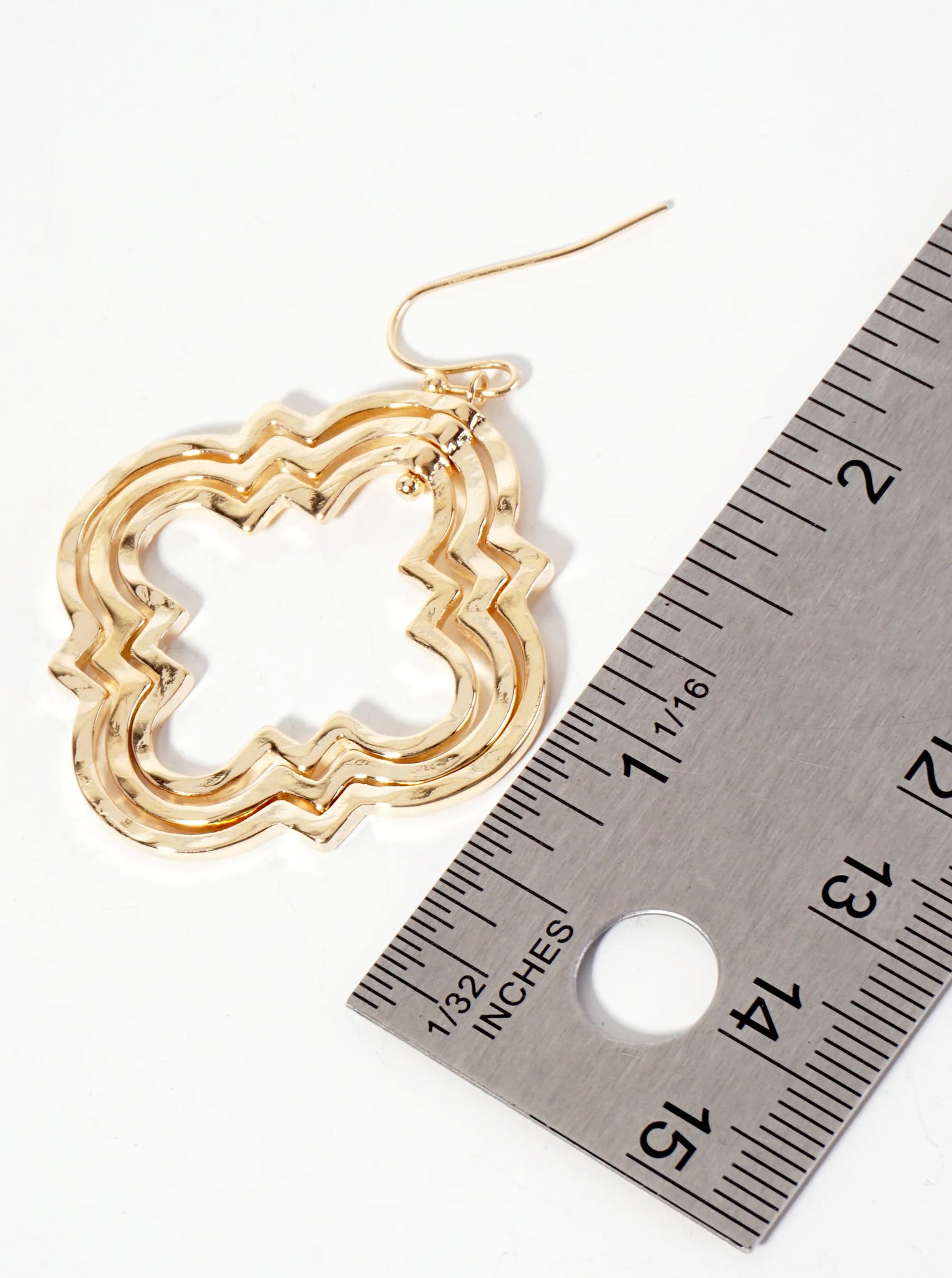 Hammered-Texture Three Overlapping Quatrefoil Drop Dangle Earrings