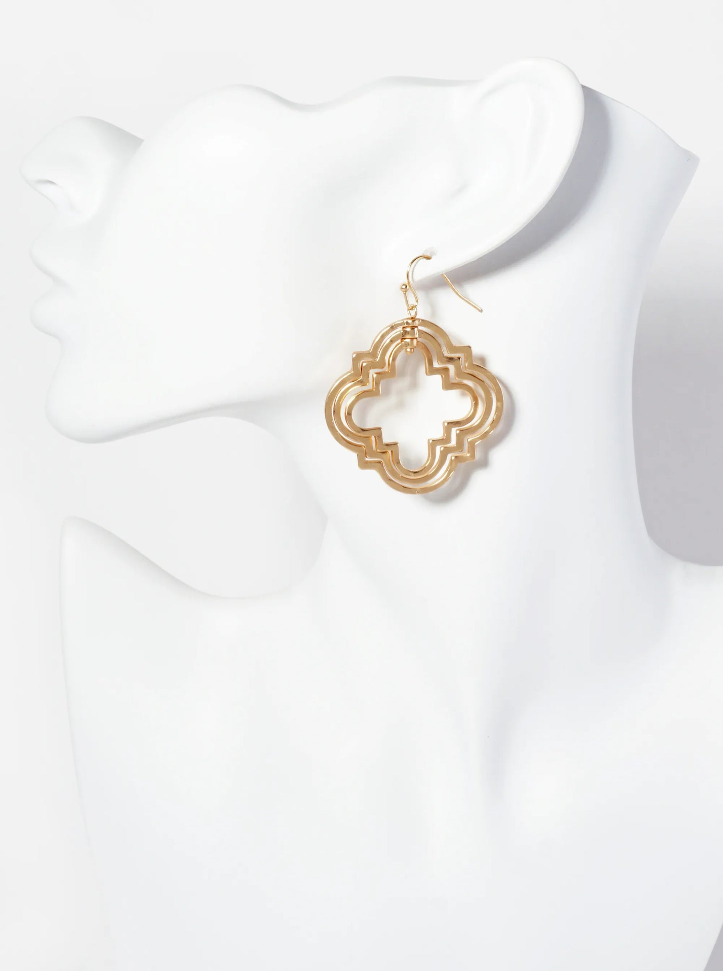 Hammered-Texture Three Overlapping Quatrefoil Drop Dangle Earrings