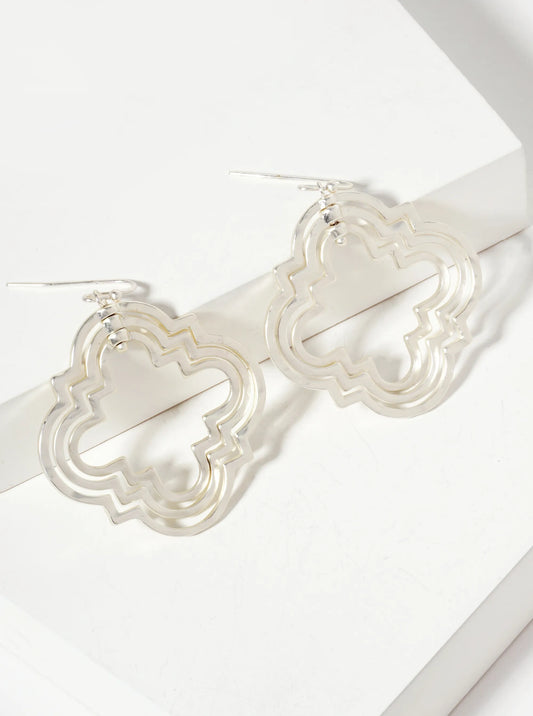 Hammered-Texture Three Overlapping Quatrefoil Drop Dangle Earrings