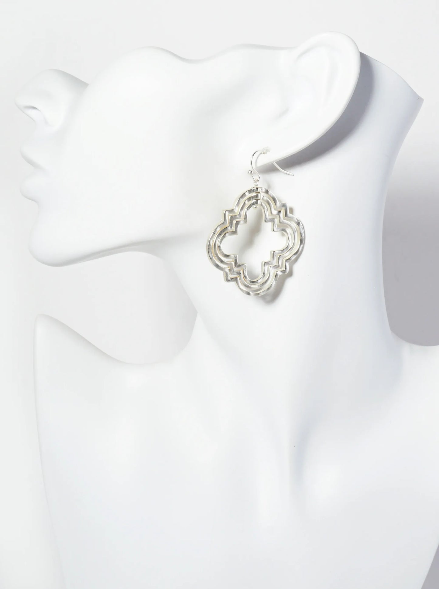Hammered-Texture Three Overlapping Quatrefoil Drop Dangle Earrings