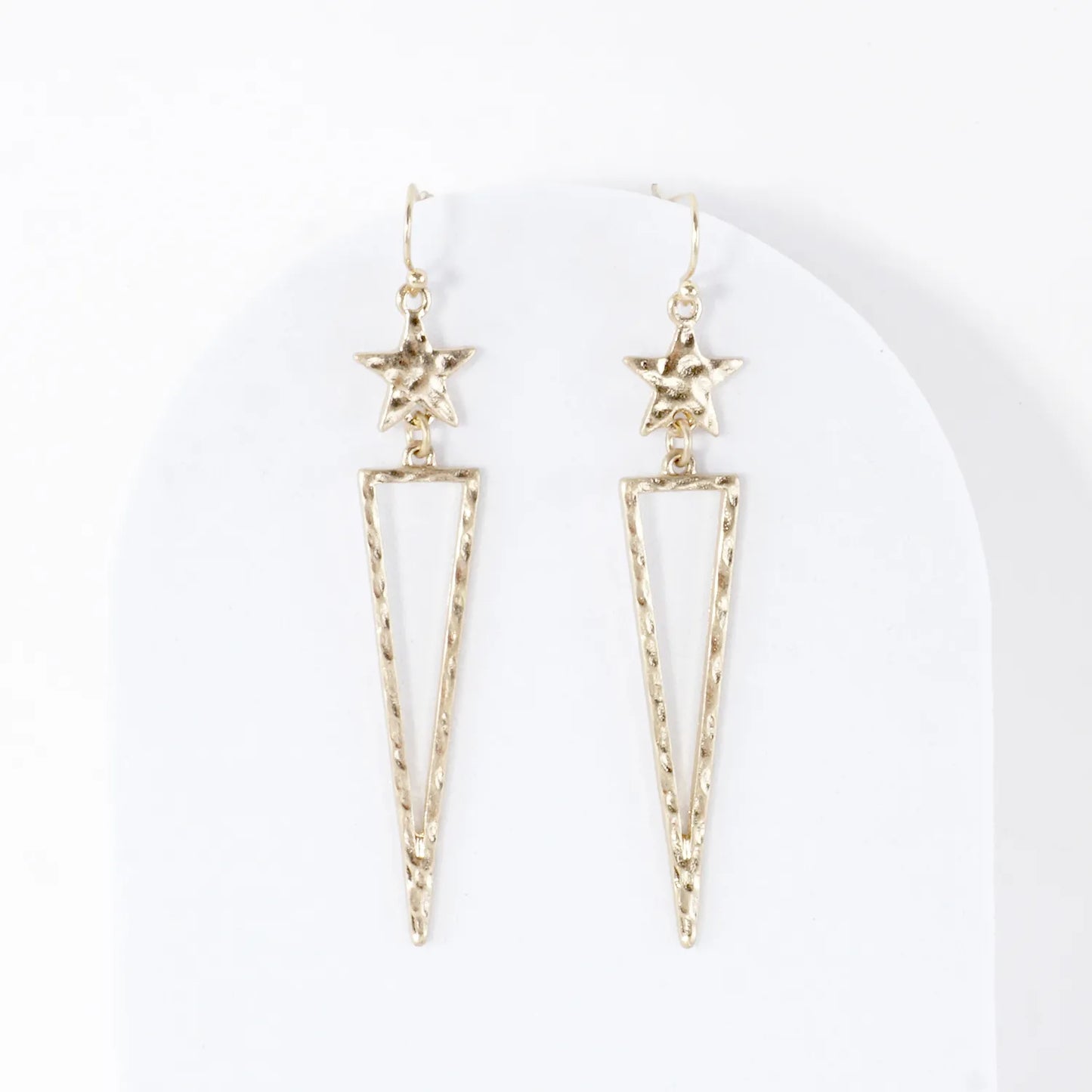 Hammered-Texture Triangle Drop Star Earrings