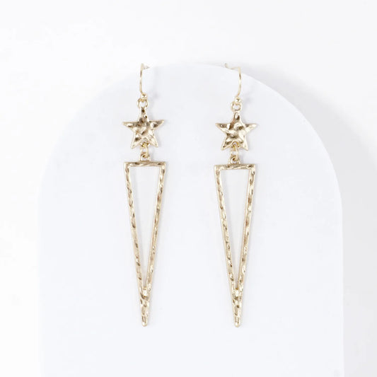 Hammered-Texture Triangle Drop Star Earrings