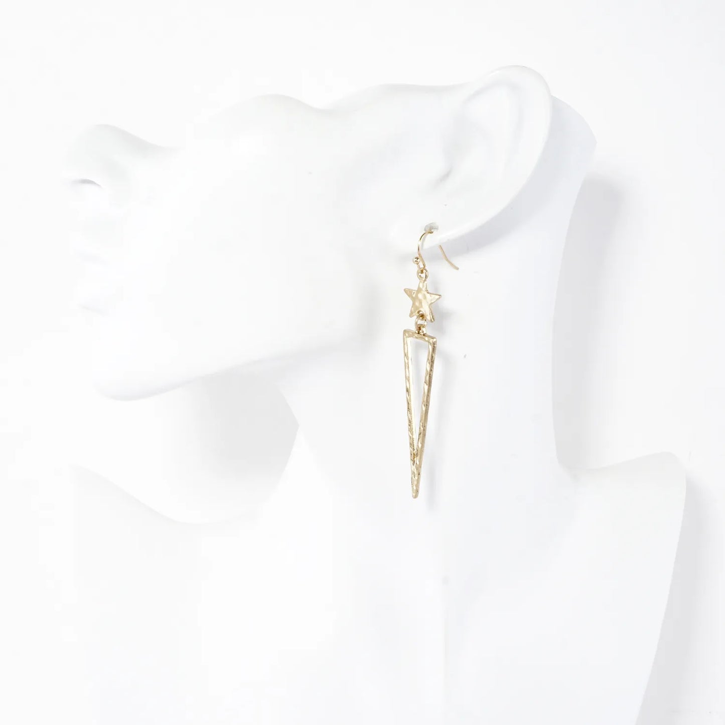 Hammered-Texture Triangle Drop Star Earrings