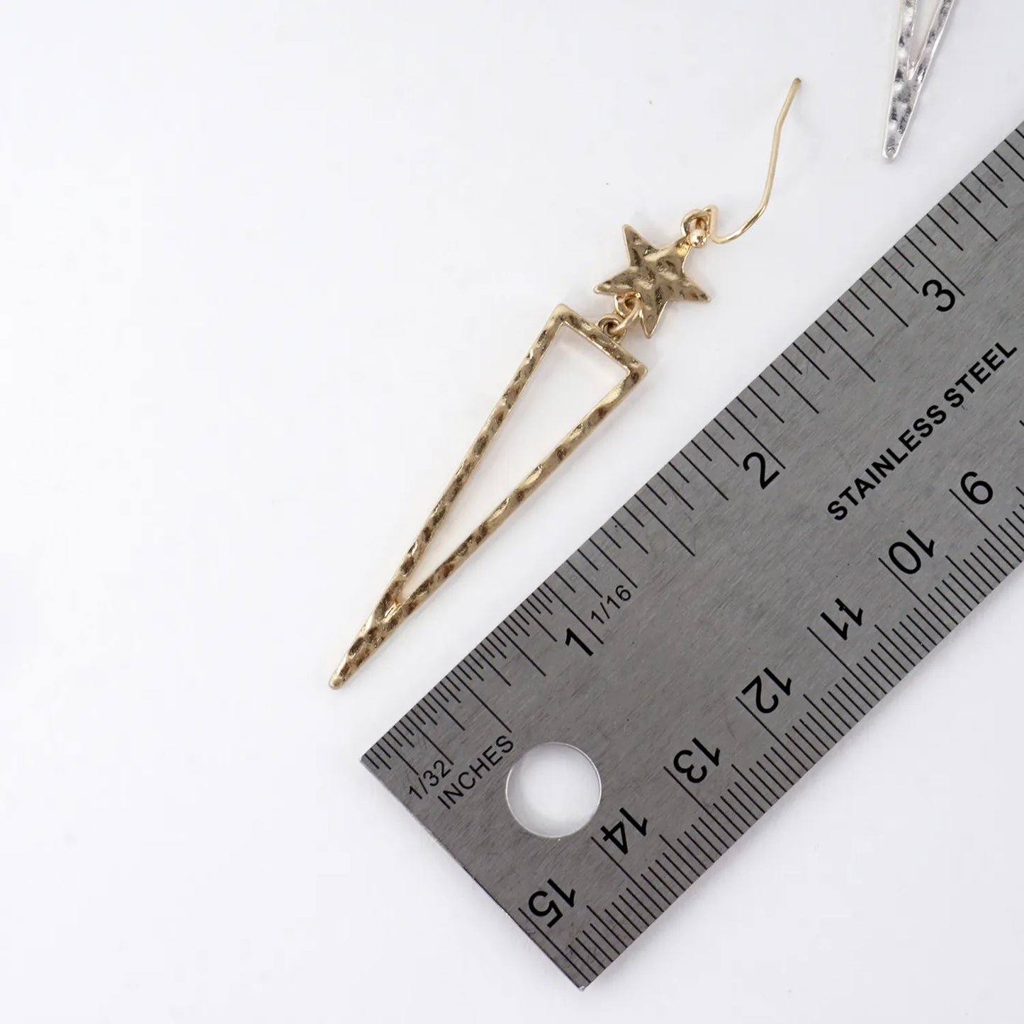 Hammered-Texture Triangle Drop Star Earrings
