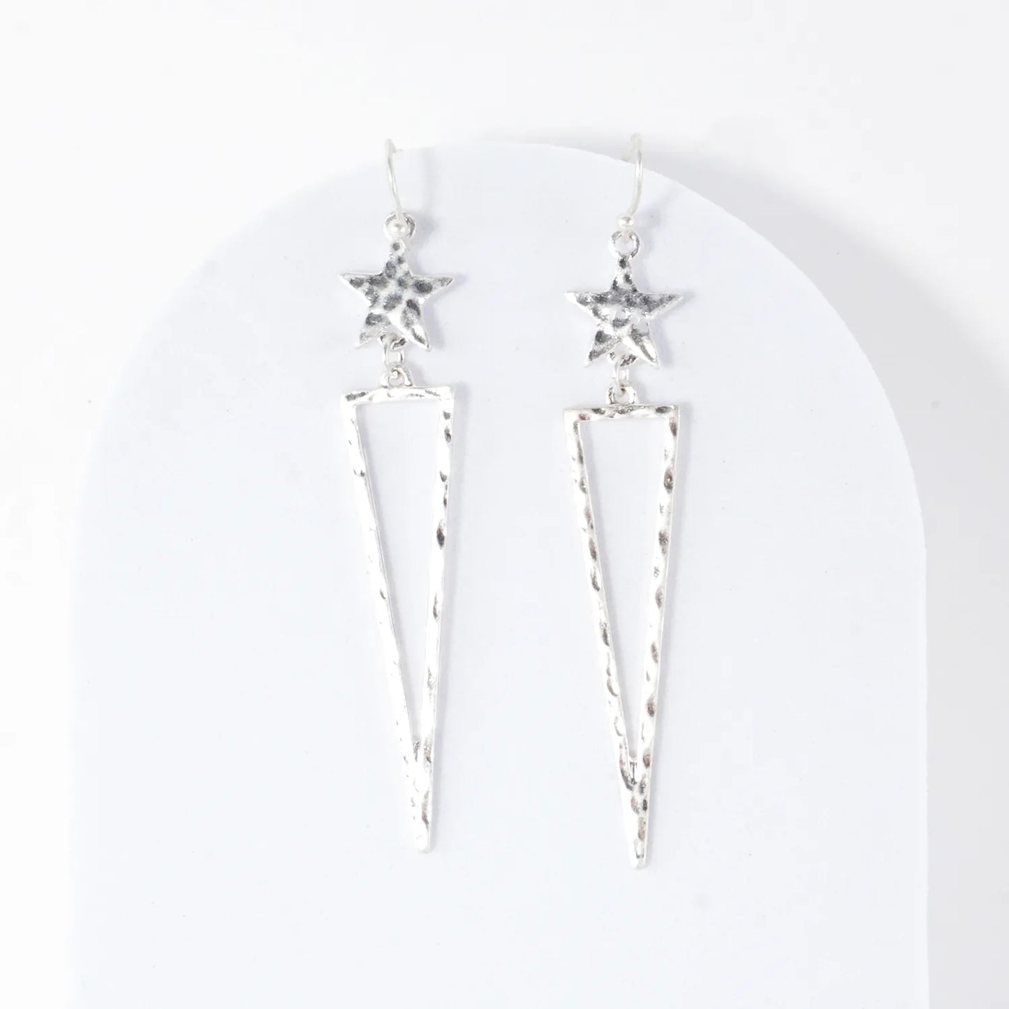 Hammered-Texture Triangle Drop Star Earrings