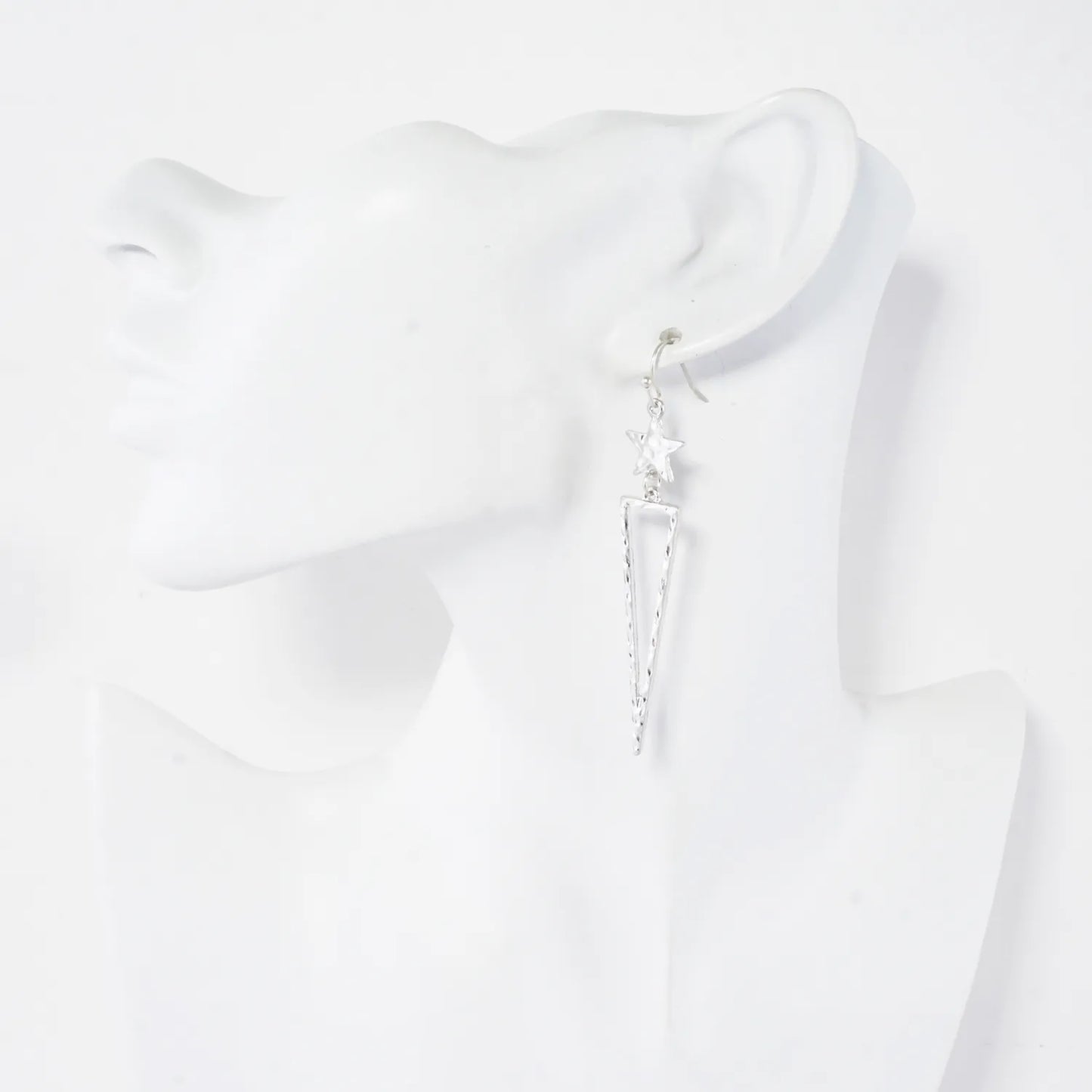 Hammered-Texture Triangle Drop Star Earrings