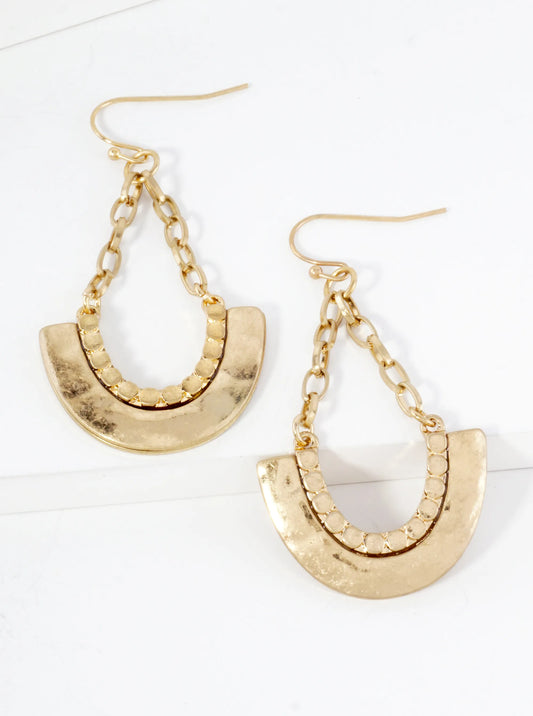Hammered Texture U-shaped Dangle Chain Drop Earrings