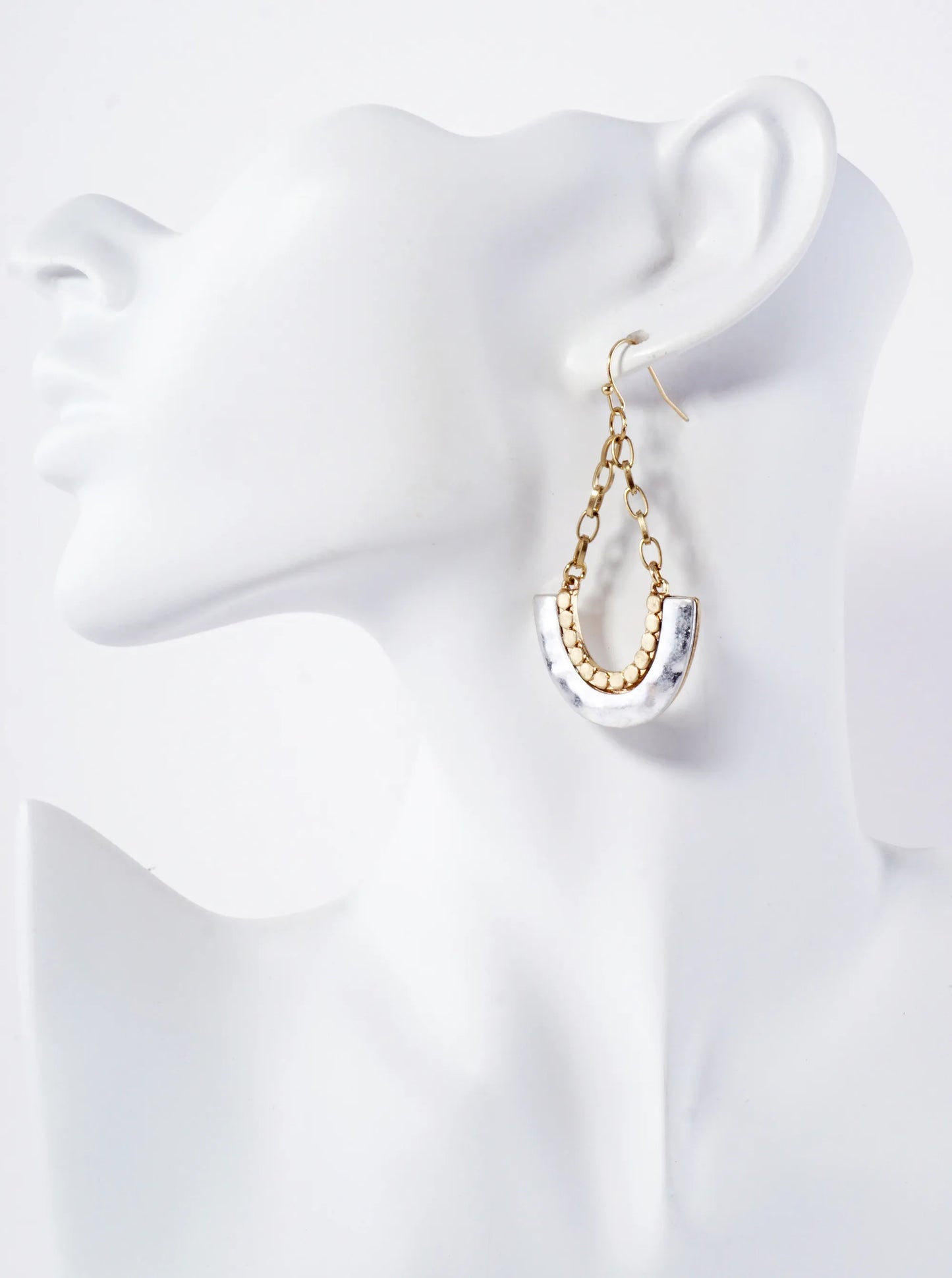 Hammered Texture U-shaped Dangle Chain Drop Earrings