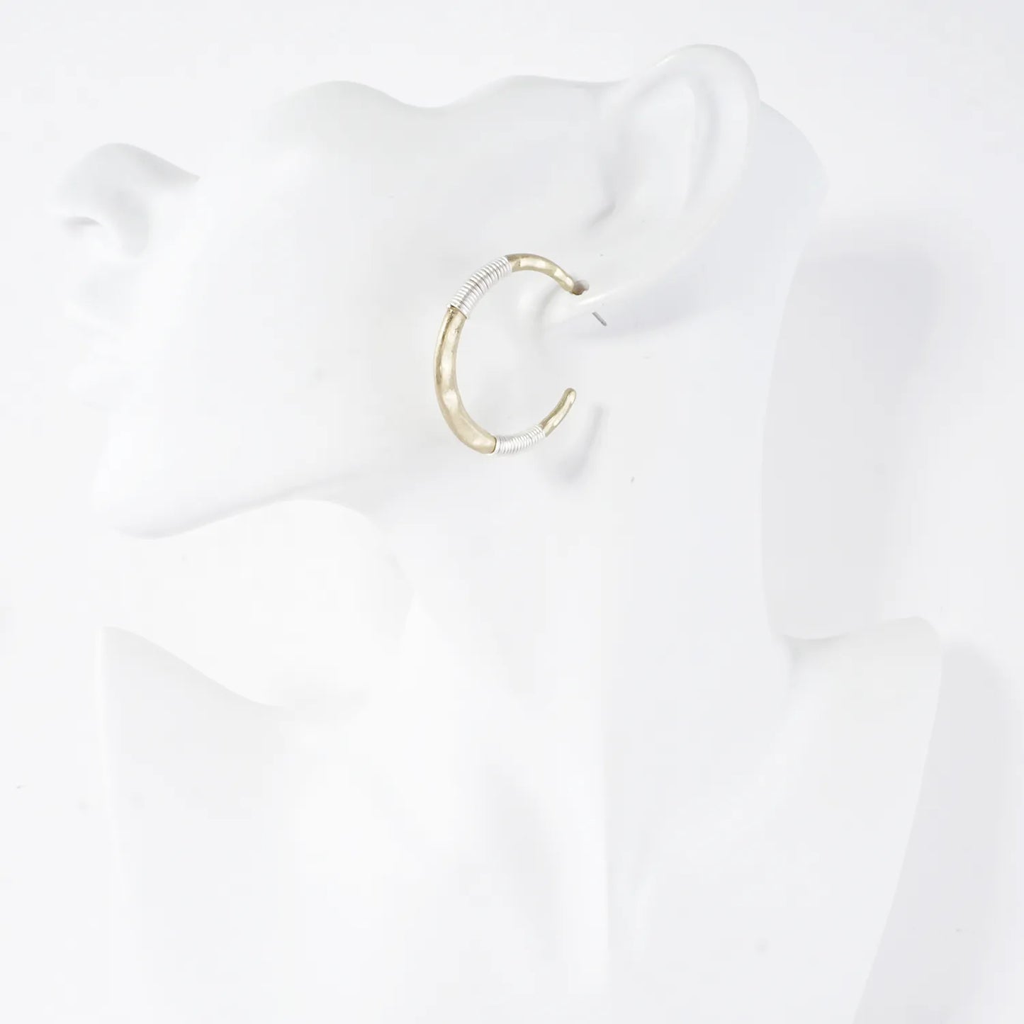 Hammered-Texture Wire-Wrapped 35mm Dual-Tone Open Hoop Earrings