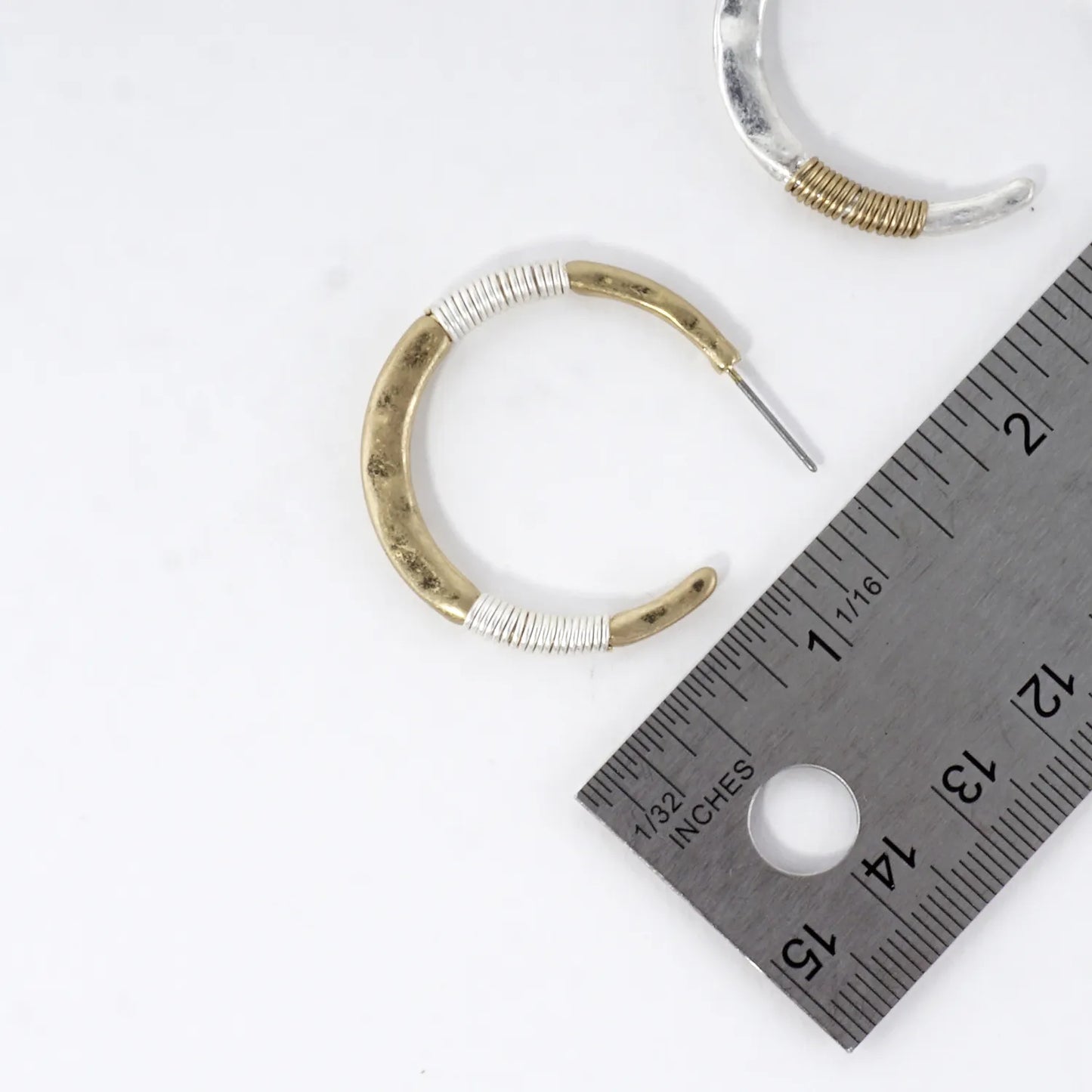Hammered-Texture Wire-Wrapped 35mm Dual-Tone Open Hoop Earrings