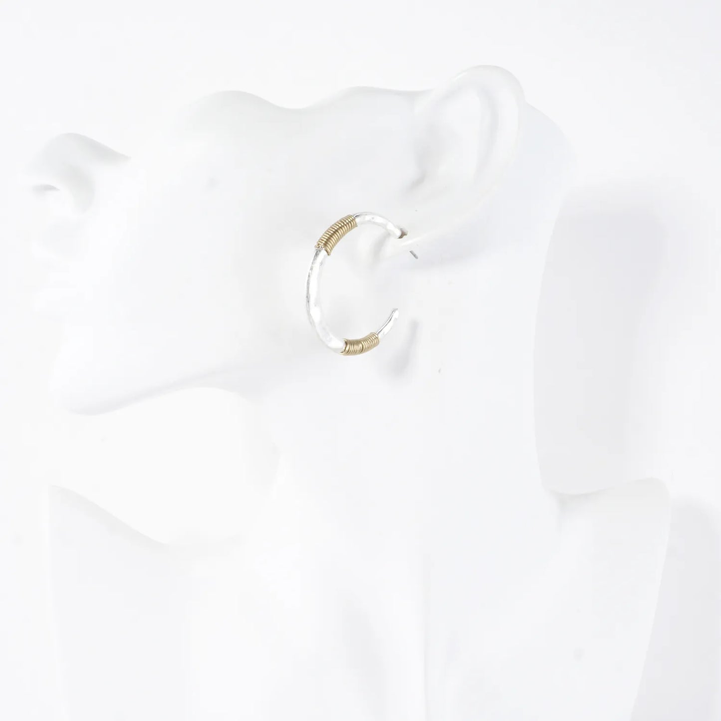 Hammered-Texture Wire-Wrapped 35mm Dual-Tone Open Hoop Earrings